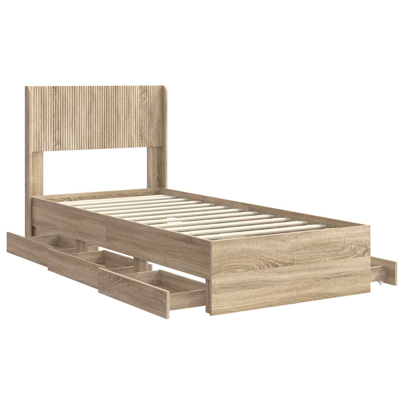 Bedframe met opbergruimte en hoofdbord met lade Sonoma Eiken is nu te koop bij PeponiXL, paradijselijk wonen!