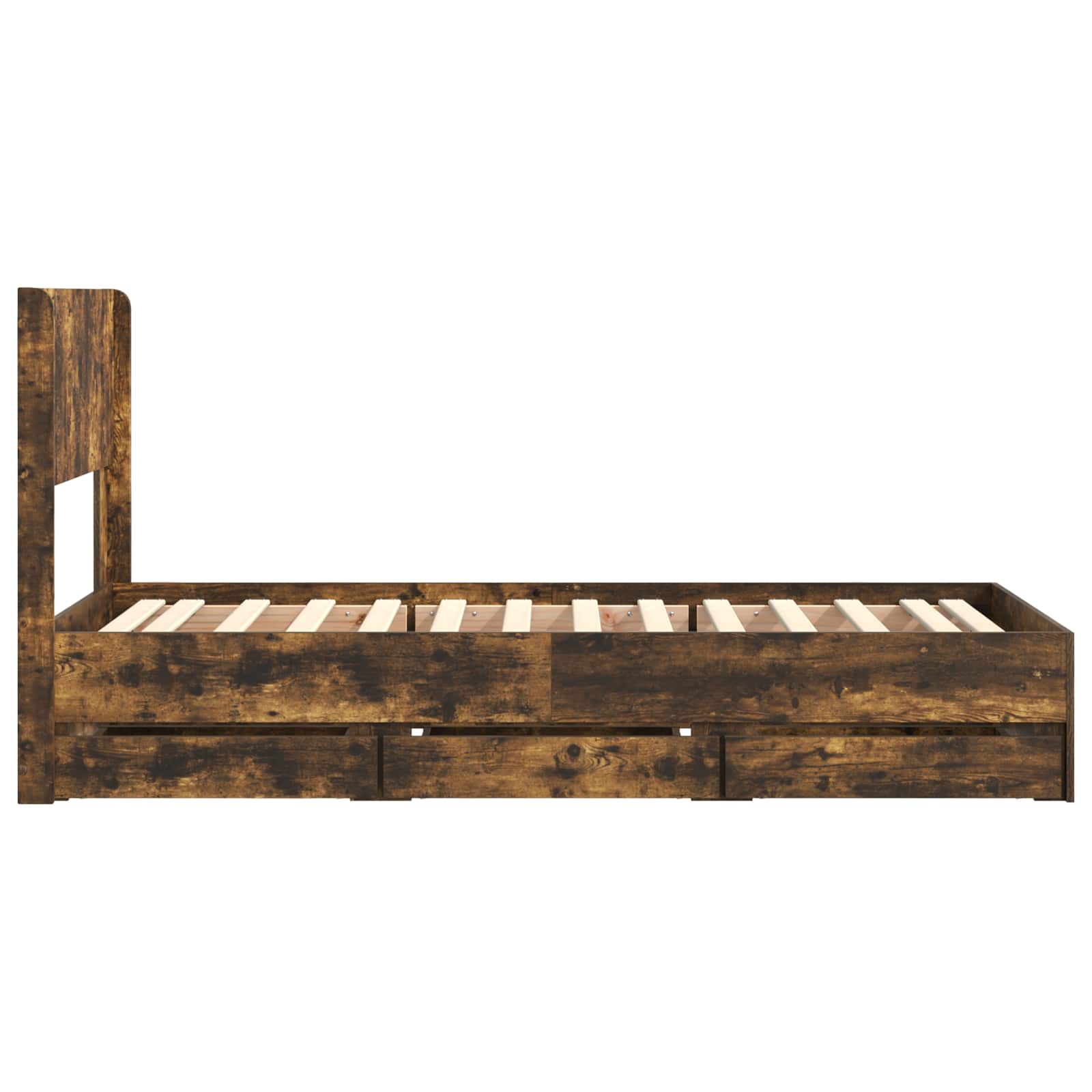 Bedframe met opbergruimte en hoofdbord met lade Gerookt eiken is nu te koop bij PeponiXL, paradijselijk wonen!