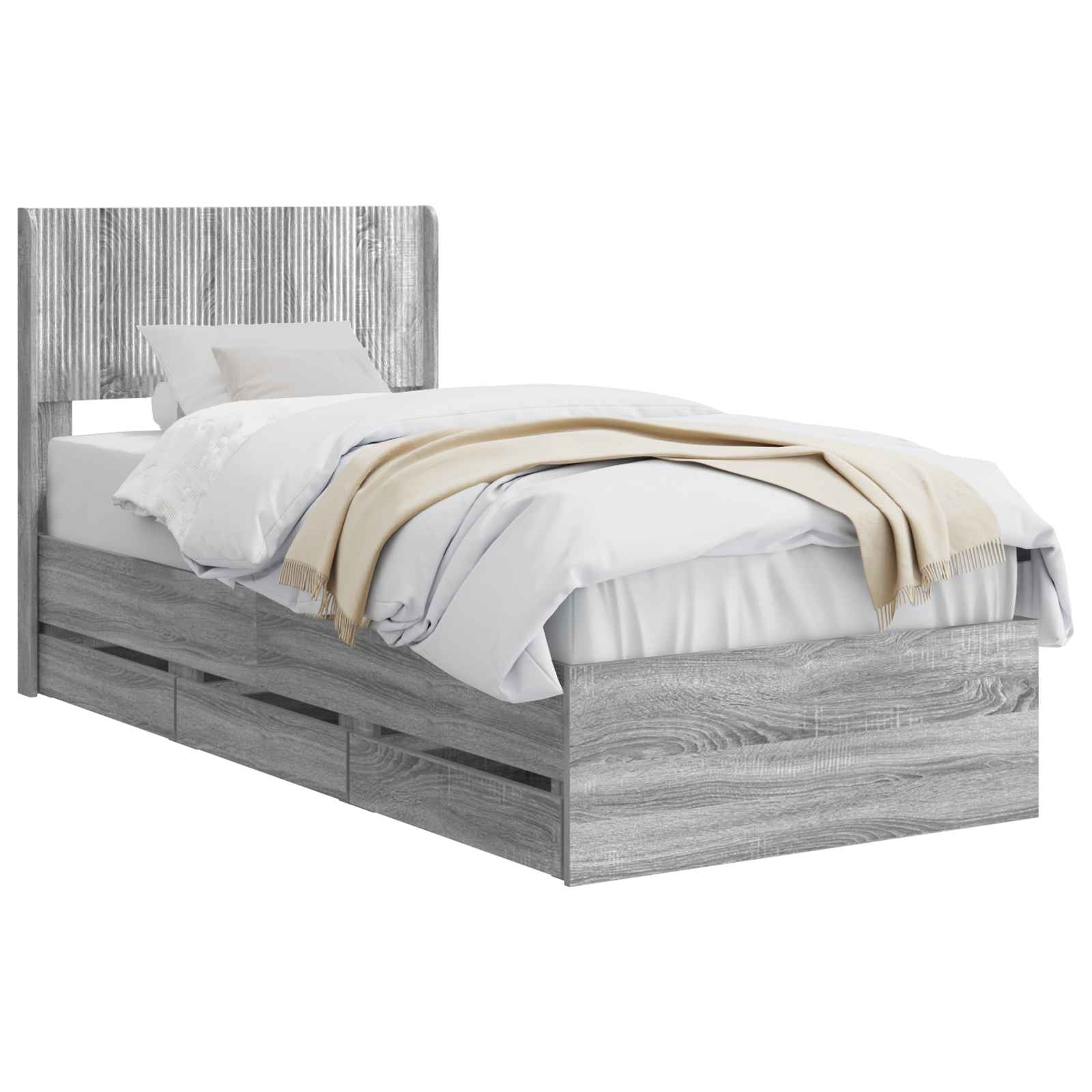 Bedframe met opbergruimte en hoofdbord met lade Grijs sonoma is nu te koop bij PeponiXL, paradijselijk wonen!