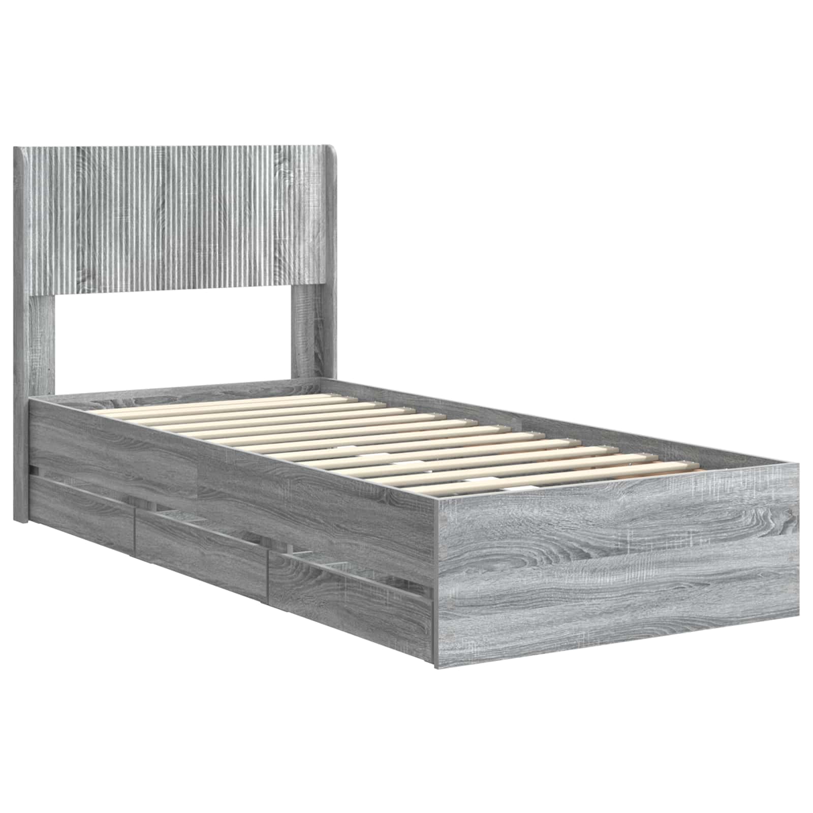 Bedframe met opbergruimte en hoofdbord met lade Grijs sonoma is nu te koop bij PeponiXL, paradijselijk wonen!
