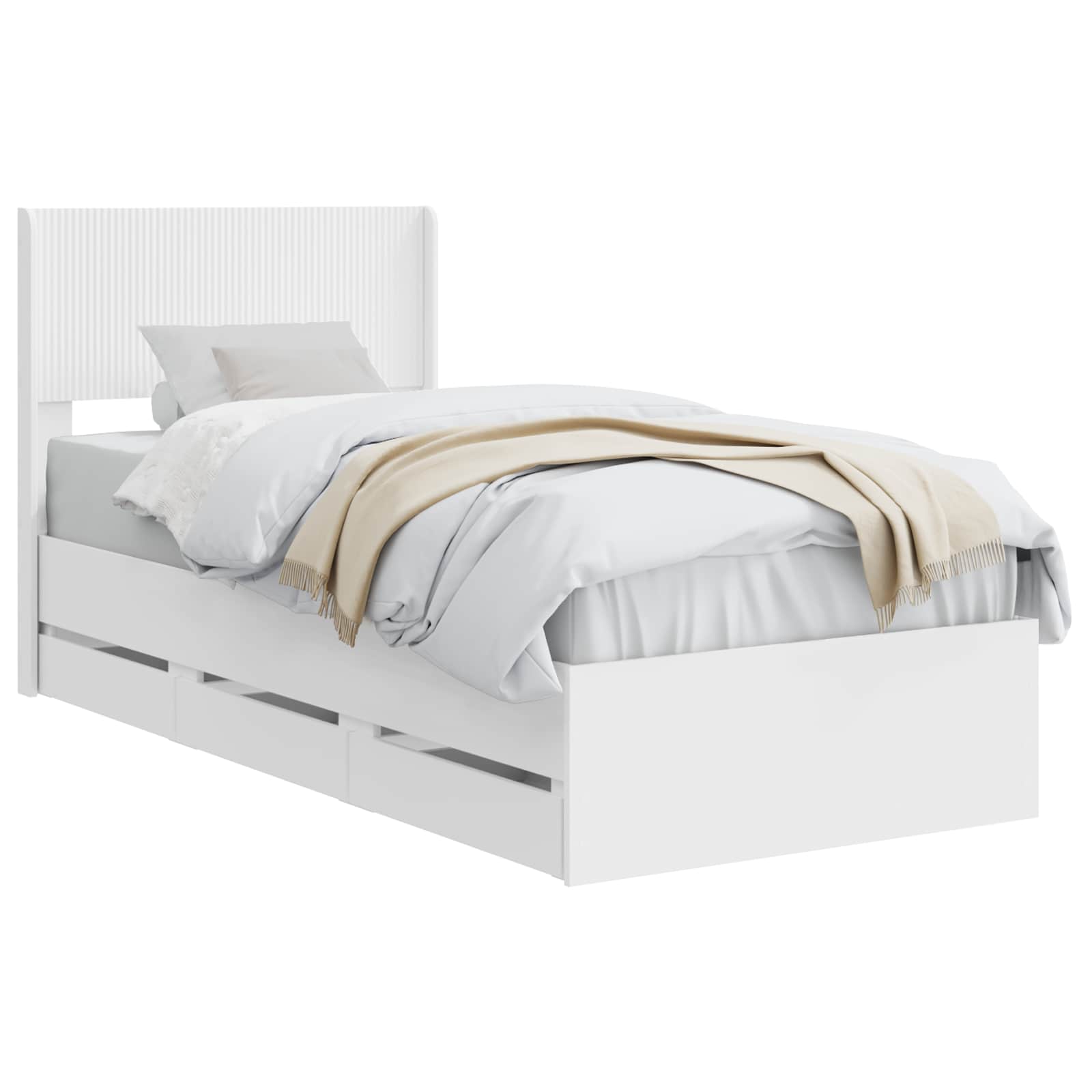 Bedframe met opbergruimte en hoofdbord met lade Wit 90 x 200 cm is nu te koop bij PeponiXL, paradijselijk wonen!