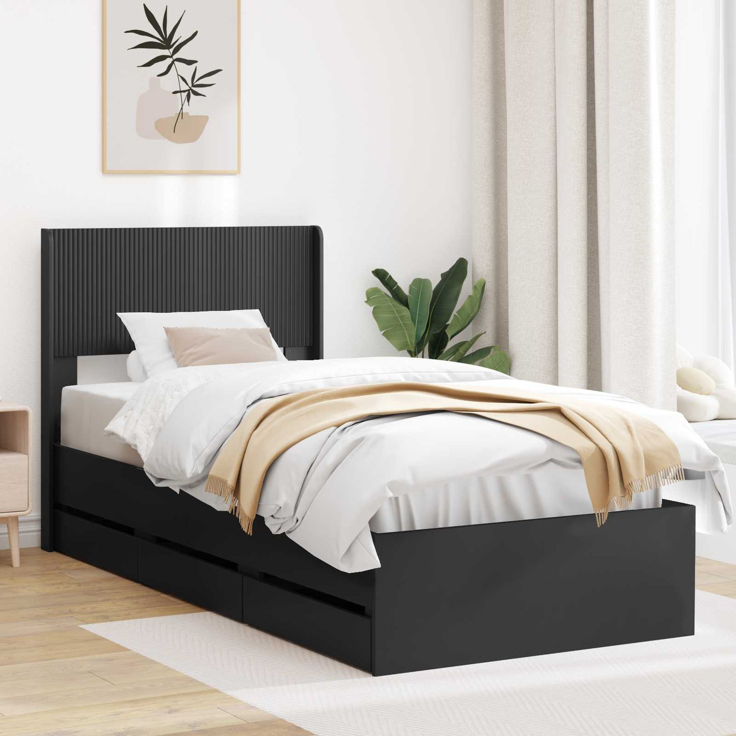 Bedframe met opbergruimte en hoofdbord Zwart 90 x 200 cm is nu te koop bij PeponiXL, paradijselijk wonen!