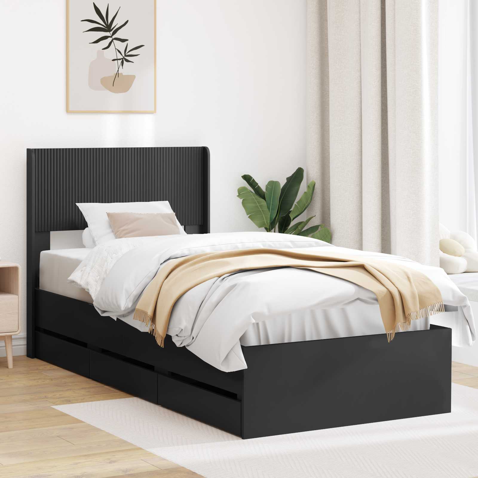 Bedframe met opbergruimte en hoofdbord Zwart 90 x 200 cm is nu te koop bij PeponiXL, paradijselijk wonen!