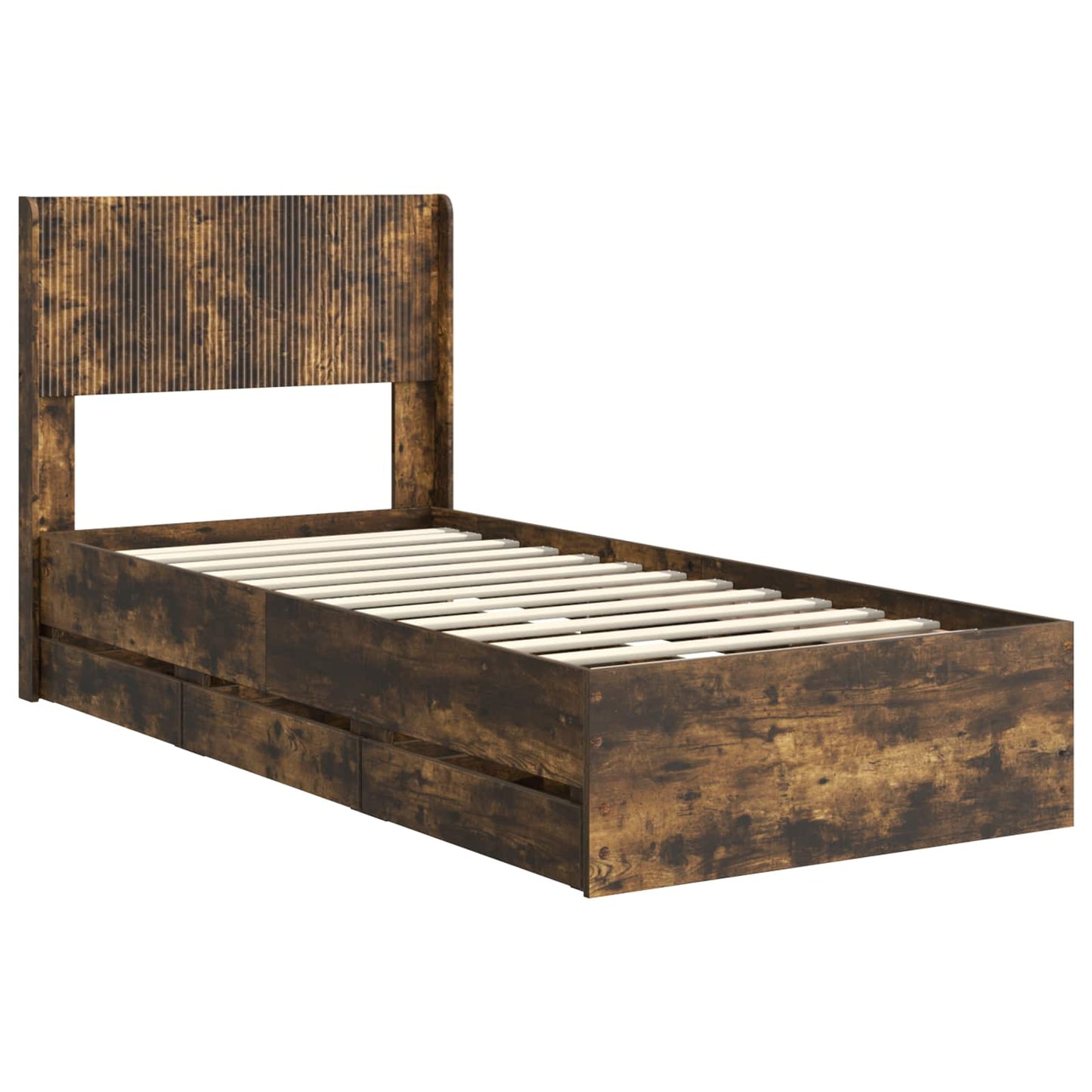 Bedframe met opbergruimte en hoofdbord met lade Gerookt eiken is nu te koop bij PeponiXL, paradijselijk wonen!
