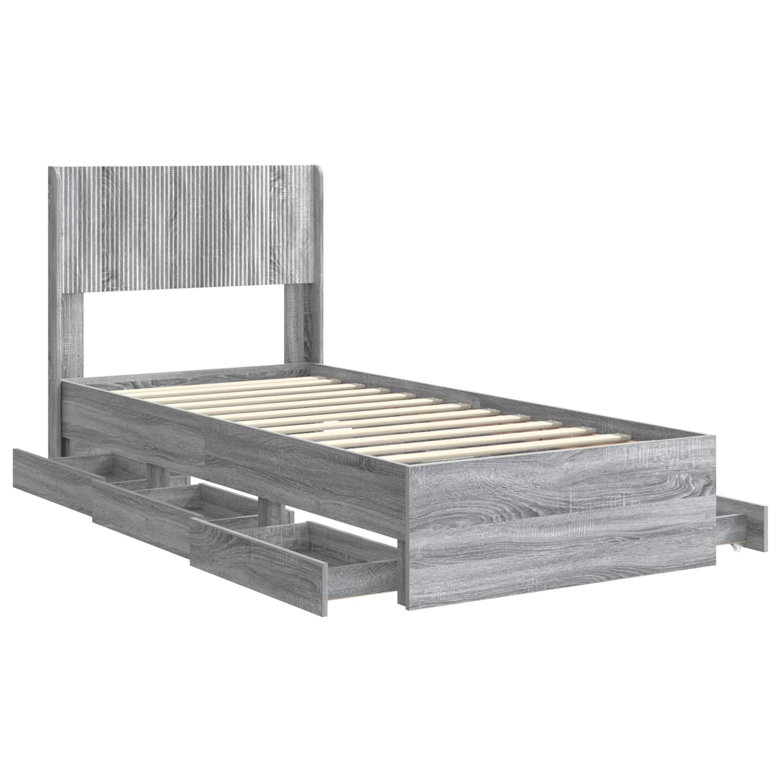 Bedframe met opbergruimte en hoofdbord Grijs sonoma 90 x 200 cm is nu te koop bij PeponiXL, paradijselijk wonen!