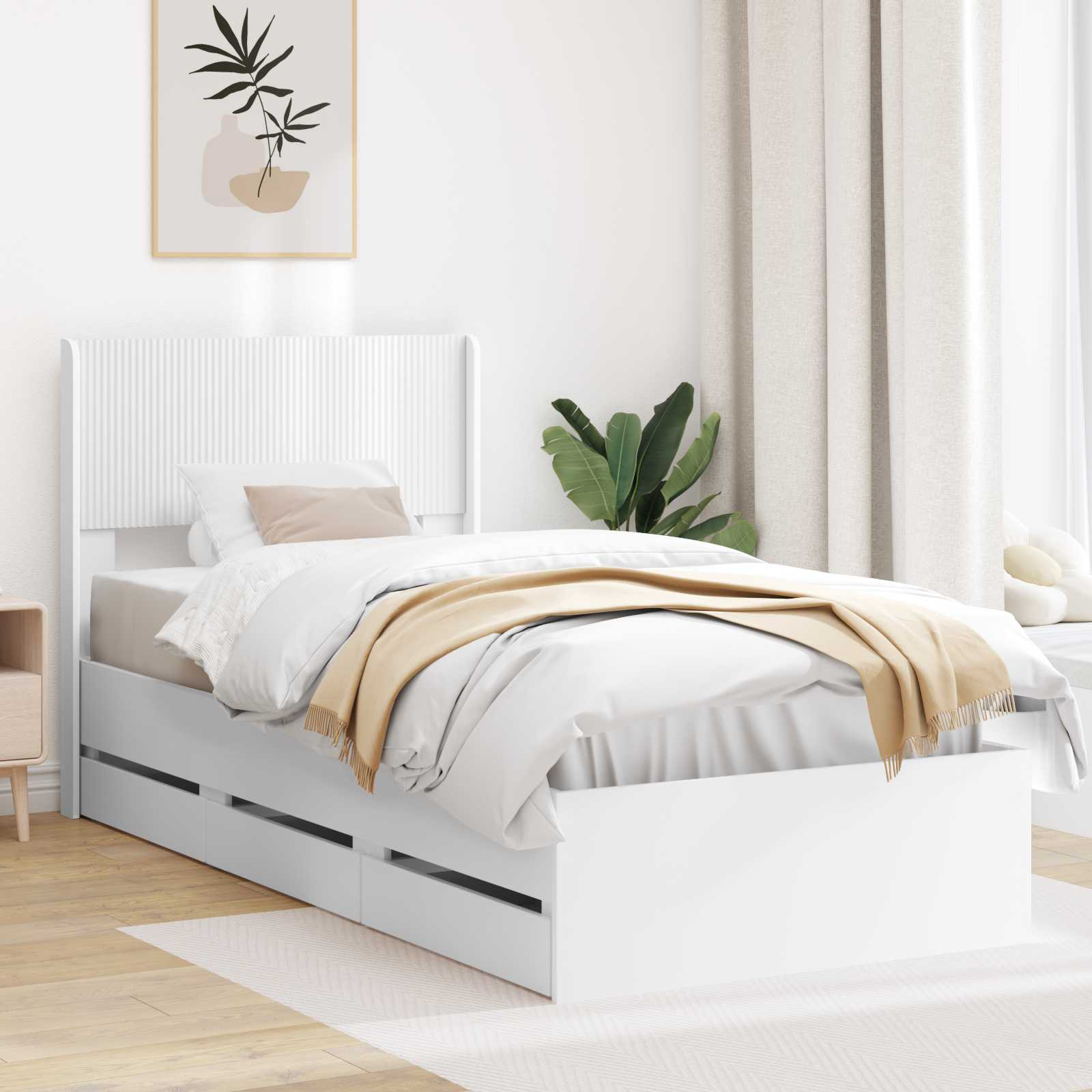 Bedframe met opbergruimte en hoofdbord met lade Wit 90 x 190 cm is nu te koop bij PeponiXL, paradijselijk wonen!
