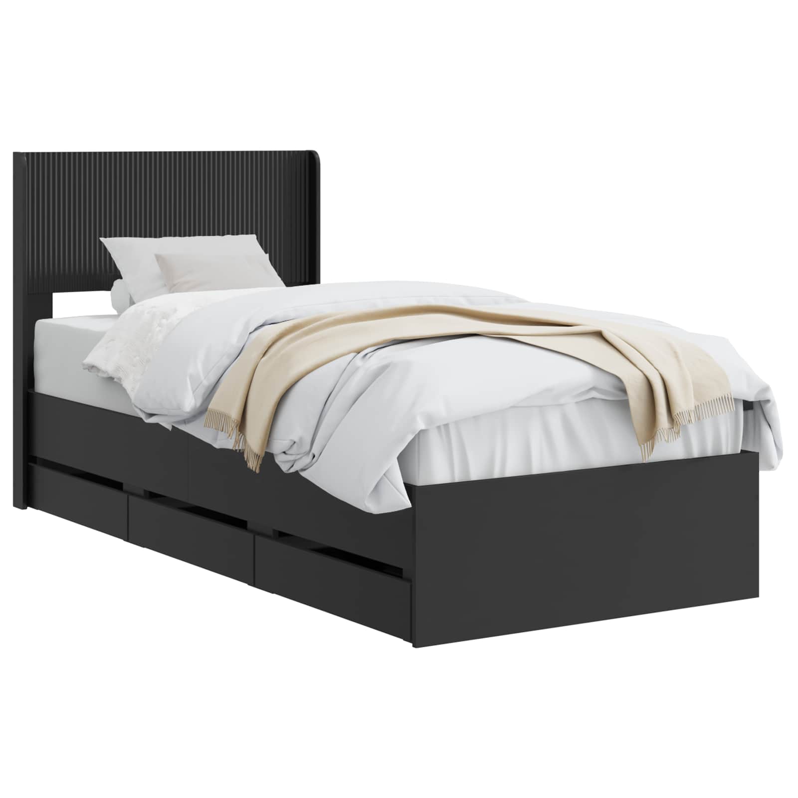 Bedframe met opbergruimte en hoofdbord Zwart 90 x 190 cm is nu te koop bij PeponiXL, paradijselijk wonen!