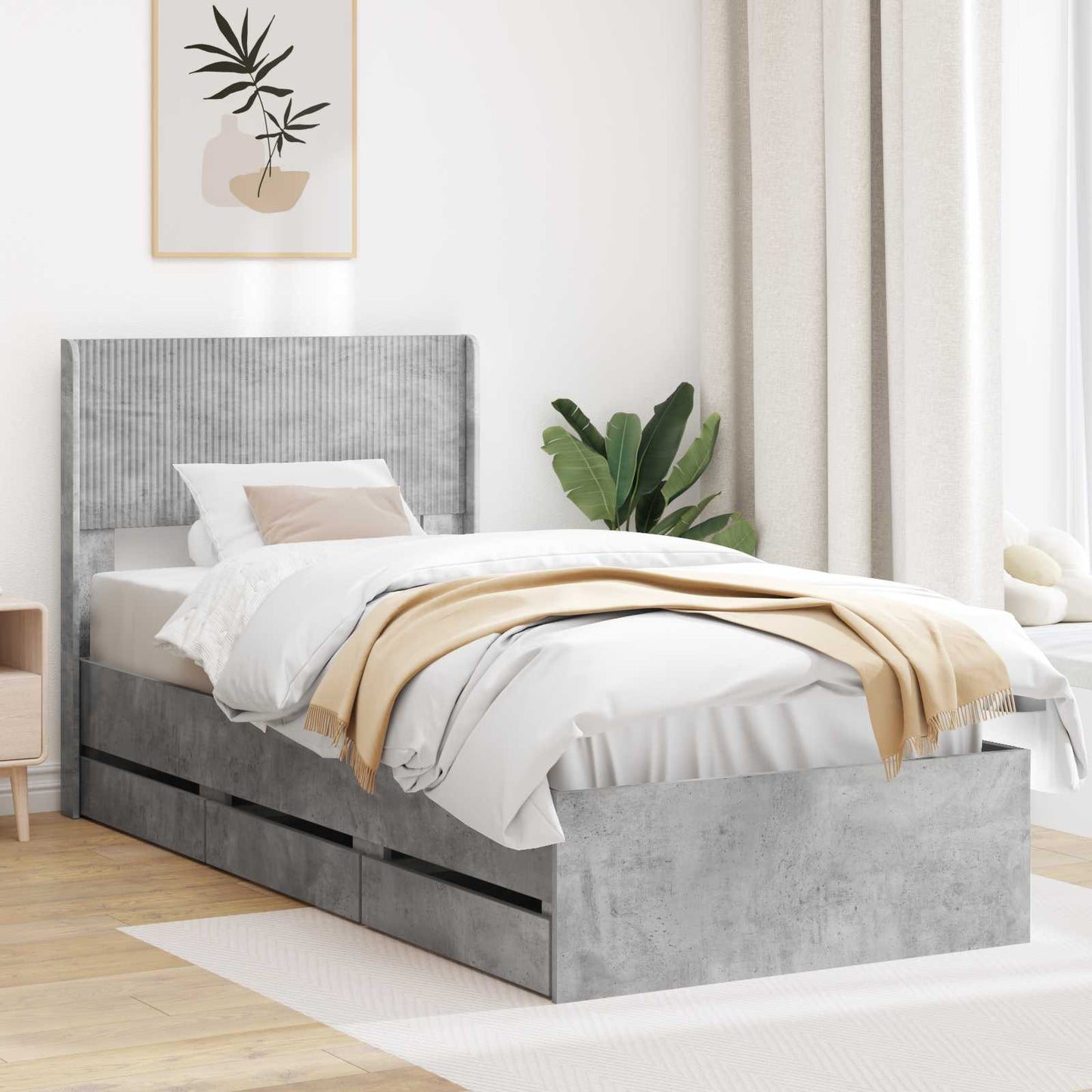 Bedframe met opbergruimte en hoofdbord Betongrijs 90 x 190 cm is nu te koop bij PeponiXL, paradijselijk wonen!