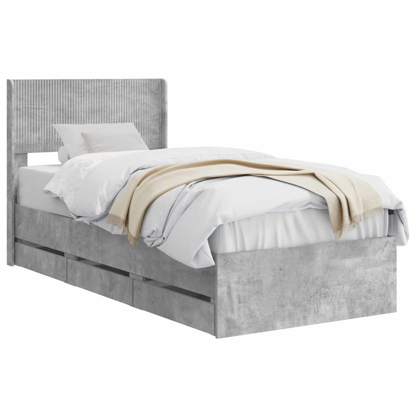 Bedframe met opbergruimte en hoofdbord Betongrijs 90 x 190 cm is nu te koop bij PeponiXL, paradijselijk wonen!