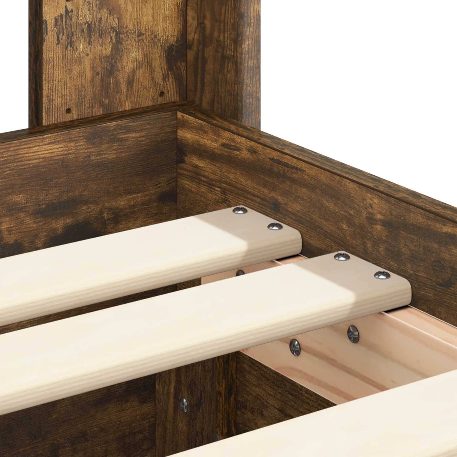 Bedframe met opbergruimte en hoofdbord met lade Gerookt eiken is nu te koop bij PeponiXL, paradijselijk wonen!
