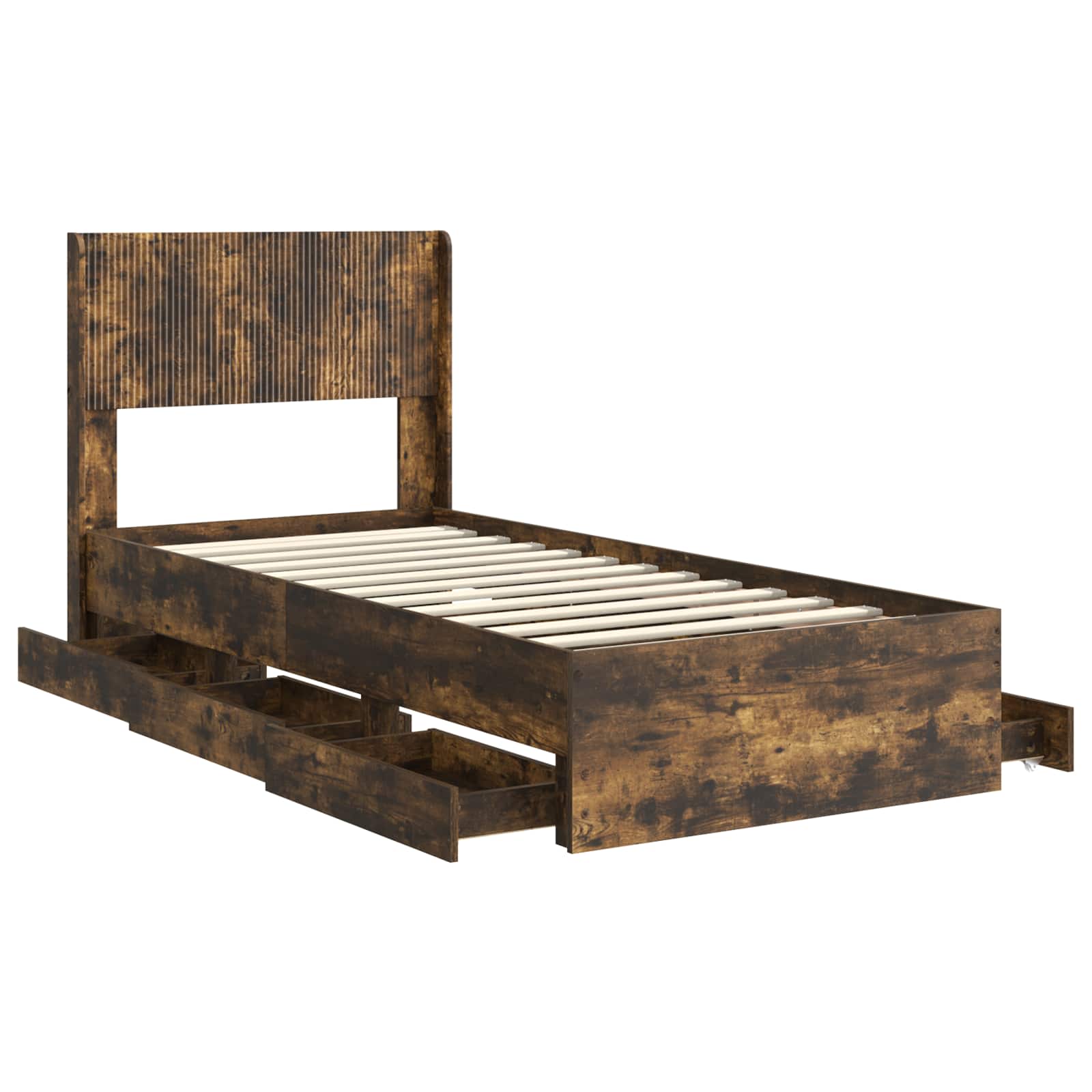 Bedframe met opbergruimte en hoofdbord met lade Gerookt eiken is nu te koop bij PeponiXL, paradijselijk wonen!