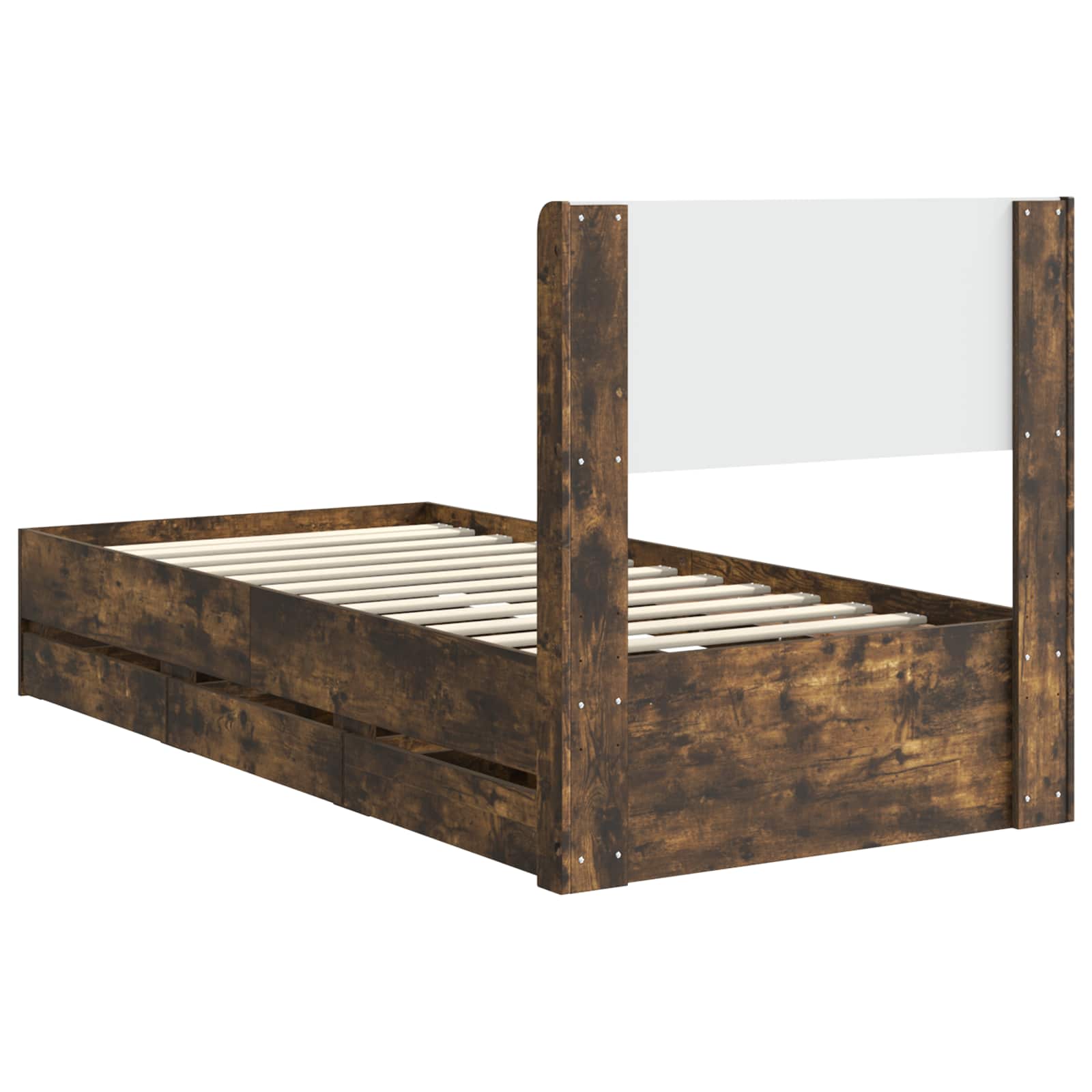 Bedframe met opbergruimte en hoofdbord met lade Gerookt eiken is nu te koop bij PeponiXL, paradijselijk wonen!
