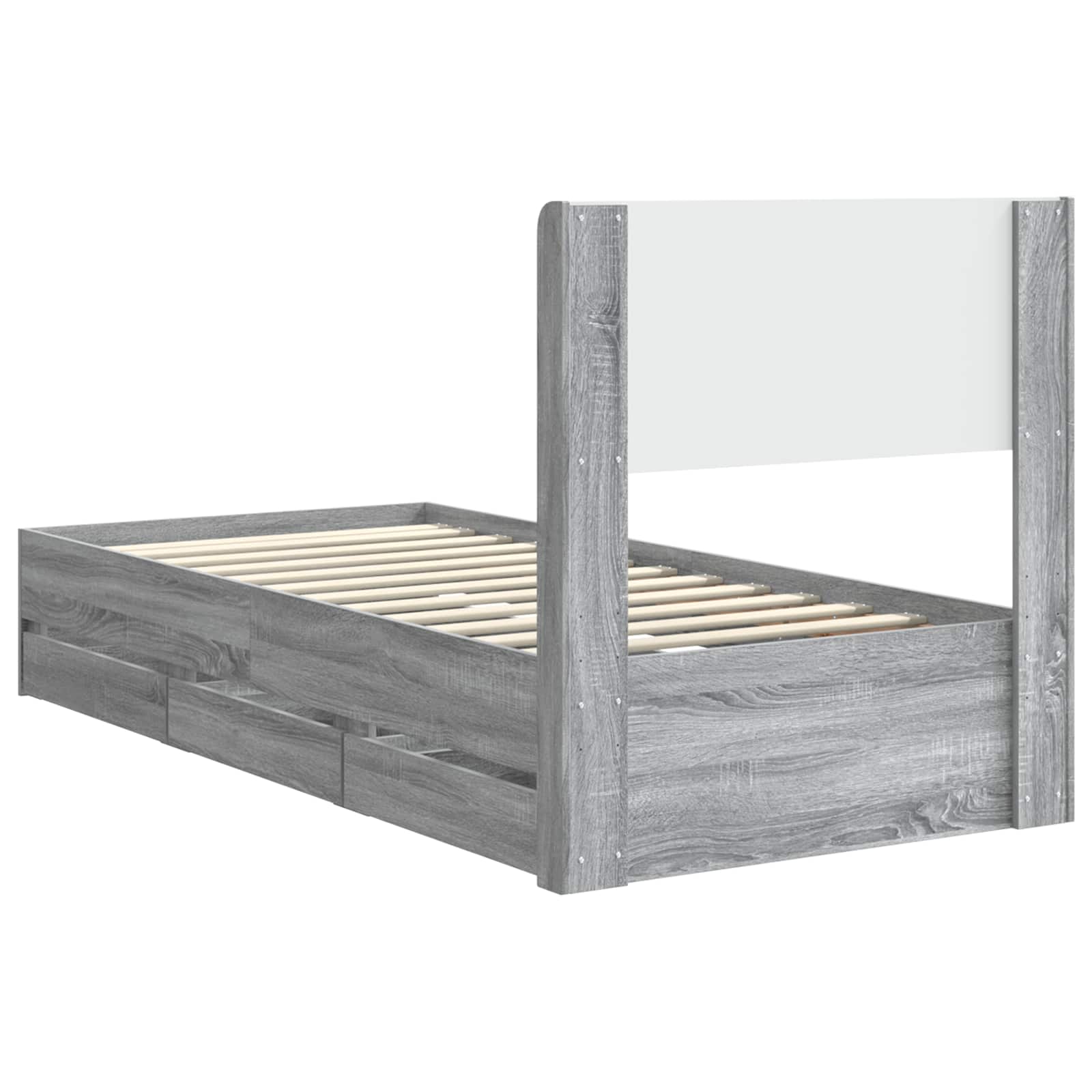 Bedframe met opbergruimte en hoofdbord Grijs sonoma 90 x 190 cm is nu te koop bij PeponiXL, paradijselijk wonen!