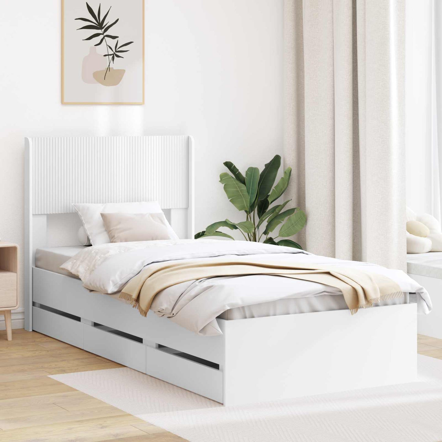 Bedframe met opbergruimte en hoofdbord met lade Wit 75 x 190 cm is nu te koop bij PeponiXL, paradijselijk wonen!