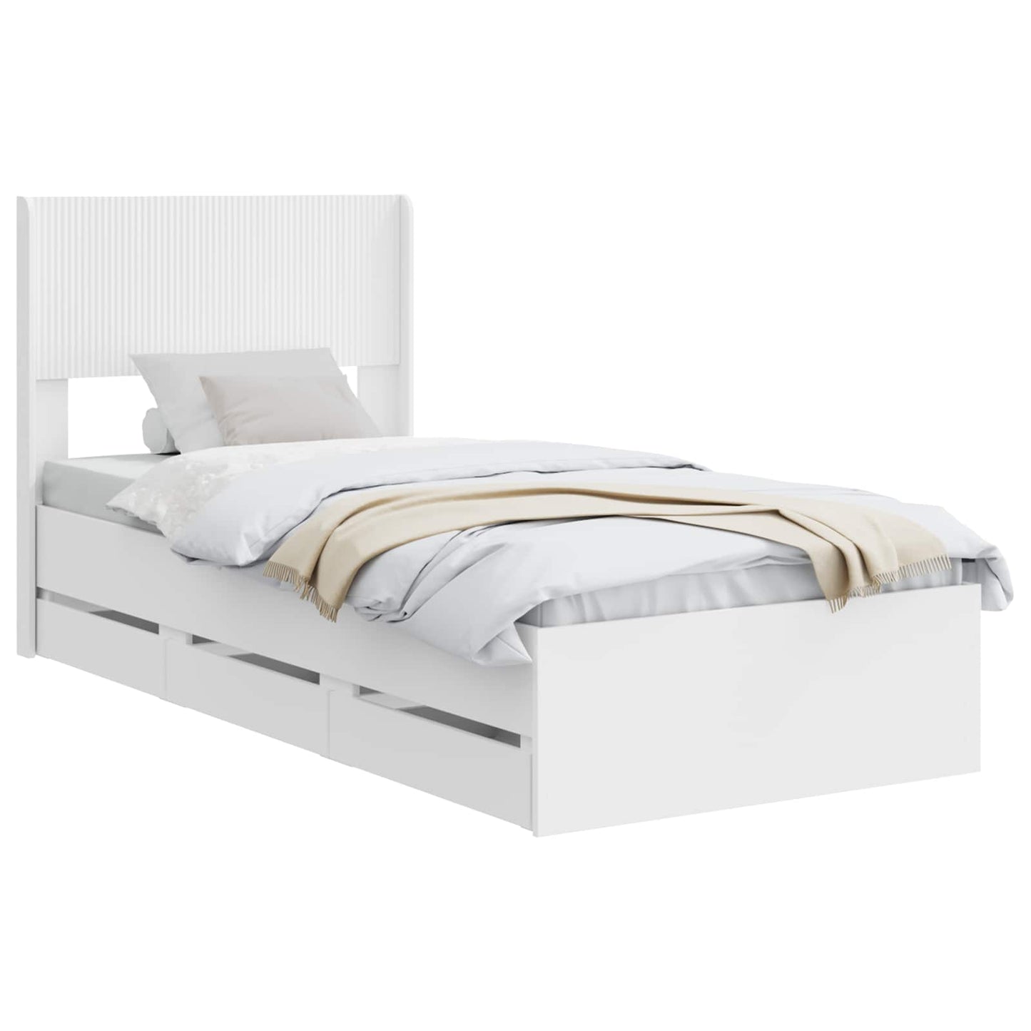 Bedframe met opbergruimte en hoofdbord met lade Wit 75 x 190 cm is nu te koop bij PeponiXL, paradijselijk wonen!