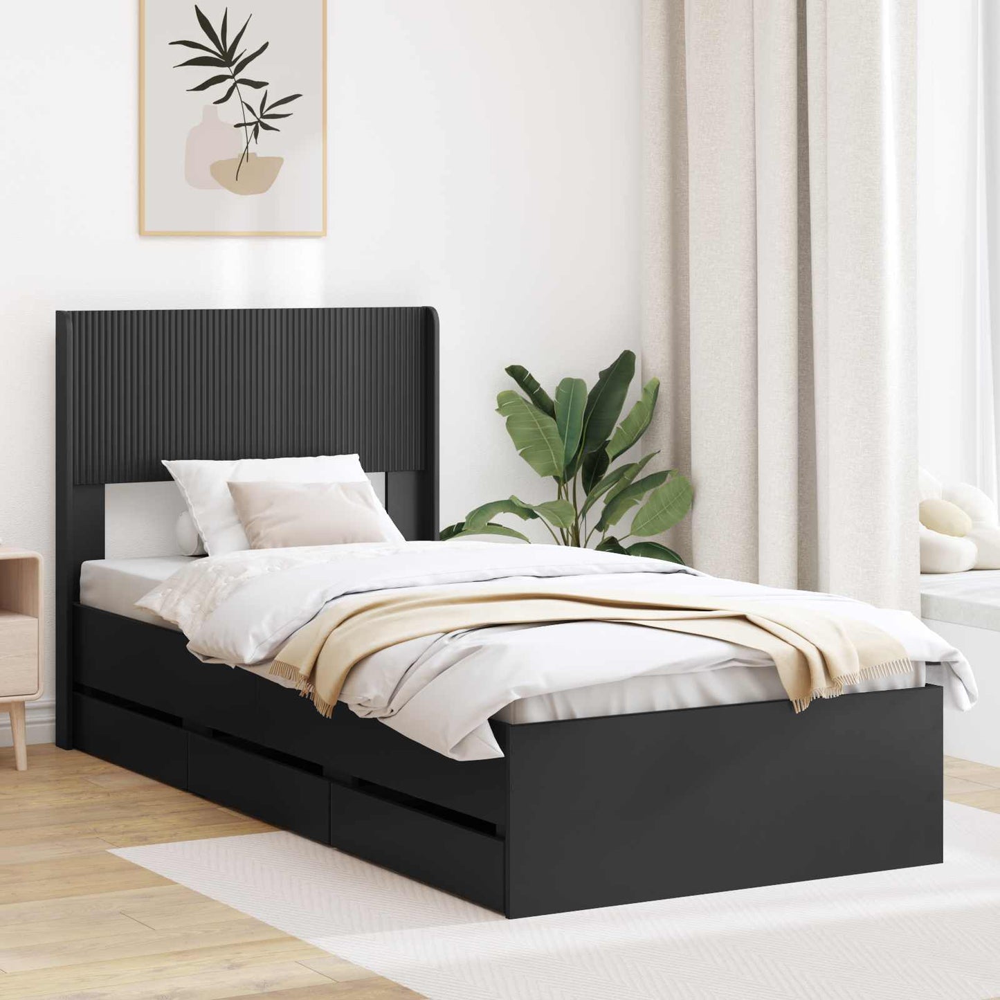 Bedframe met opbergruimte en hoofdbord Zwart 75 x 190 cm is nu te koop bij PeponiXL, paradijselijk wonen!