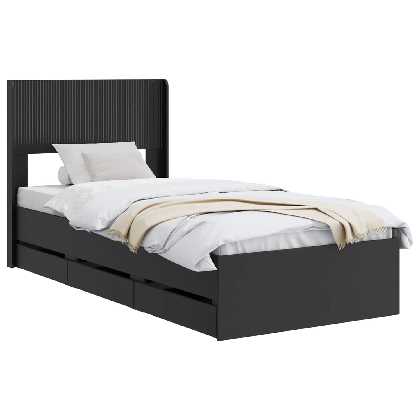 Bedframe met opbergruimte en hoofdbord Zwart 75 x 190 cm is nu te koop bij PeponiXL, paradijselijk wonen!