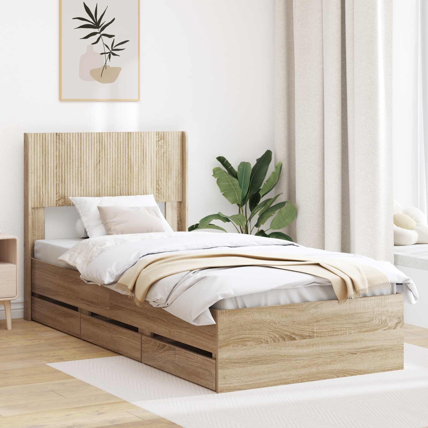 Bedframe met opbergruimte en hoofdbord Sonoma Eiken 75 x 190 cm is nu te koop bij PeponiXL, paradijselijk wonen!