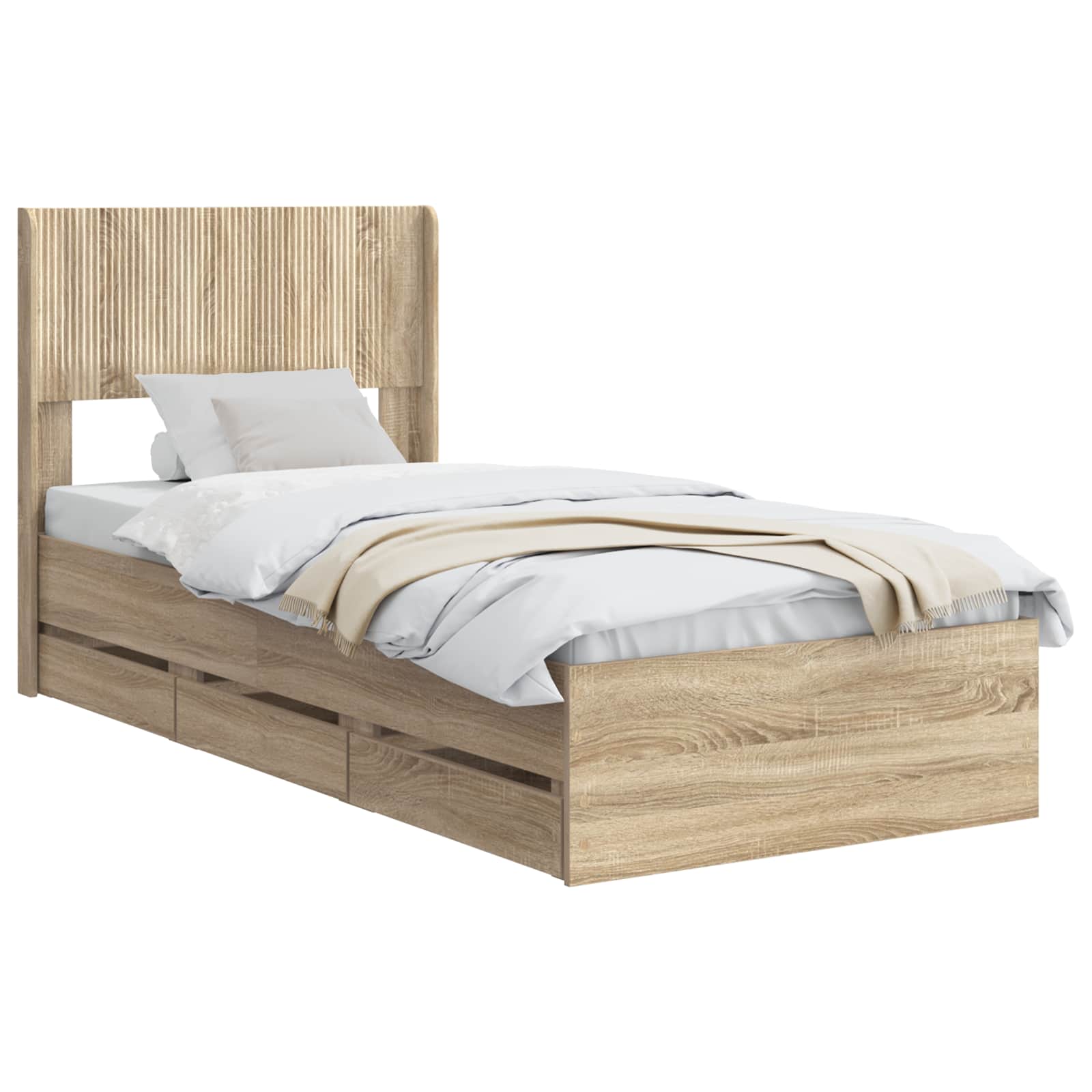 Bedframe met opbergruimte en hoofdbord Sonoma Eiken 75 x 190 cm is nu te koop bij PeponiXL, paradijselijk wonen!