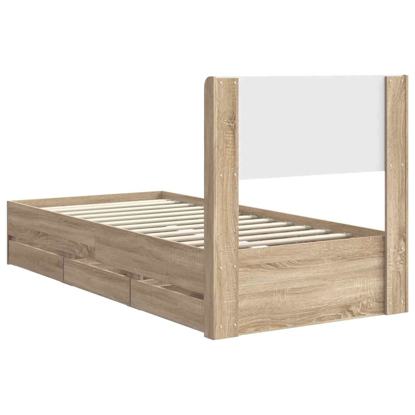 Bedframe met opbergruimte en hoofdbord Sonoma Eiken 75 x 190 cm is nu te koop bij PeponiXL, paradijselijk wonen!
