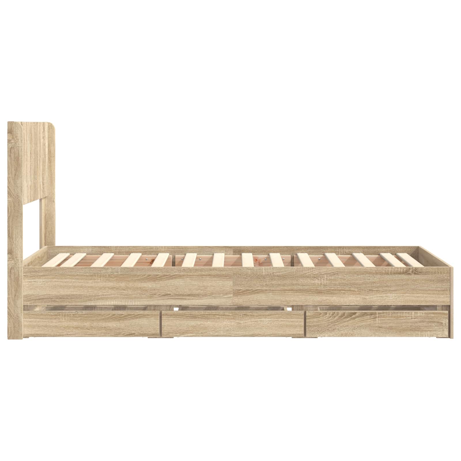 Bedframe met opbergruimte en hoofdbord Sonoma Eiken 75 x 190 cm is nu te koop bij PeponiXL, paradijselijk wonen!