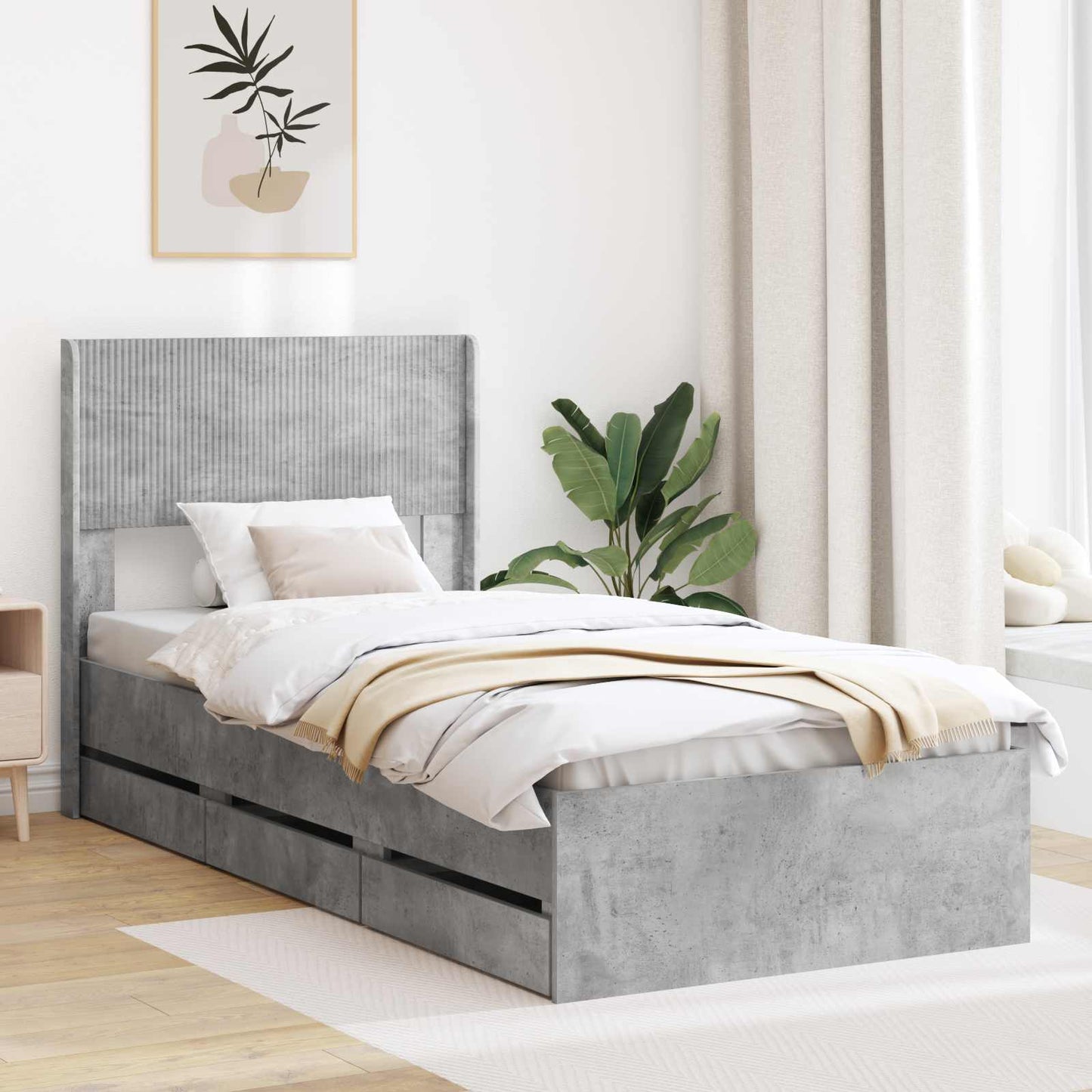 Bedframe met opbergruimte en hoofdbord Betongrijs 75 x 190 cm is nu te koop bij PeponiXL, paradijselijk wonen!
