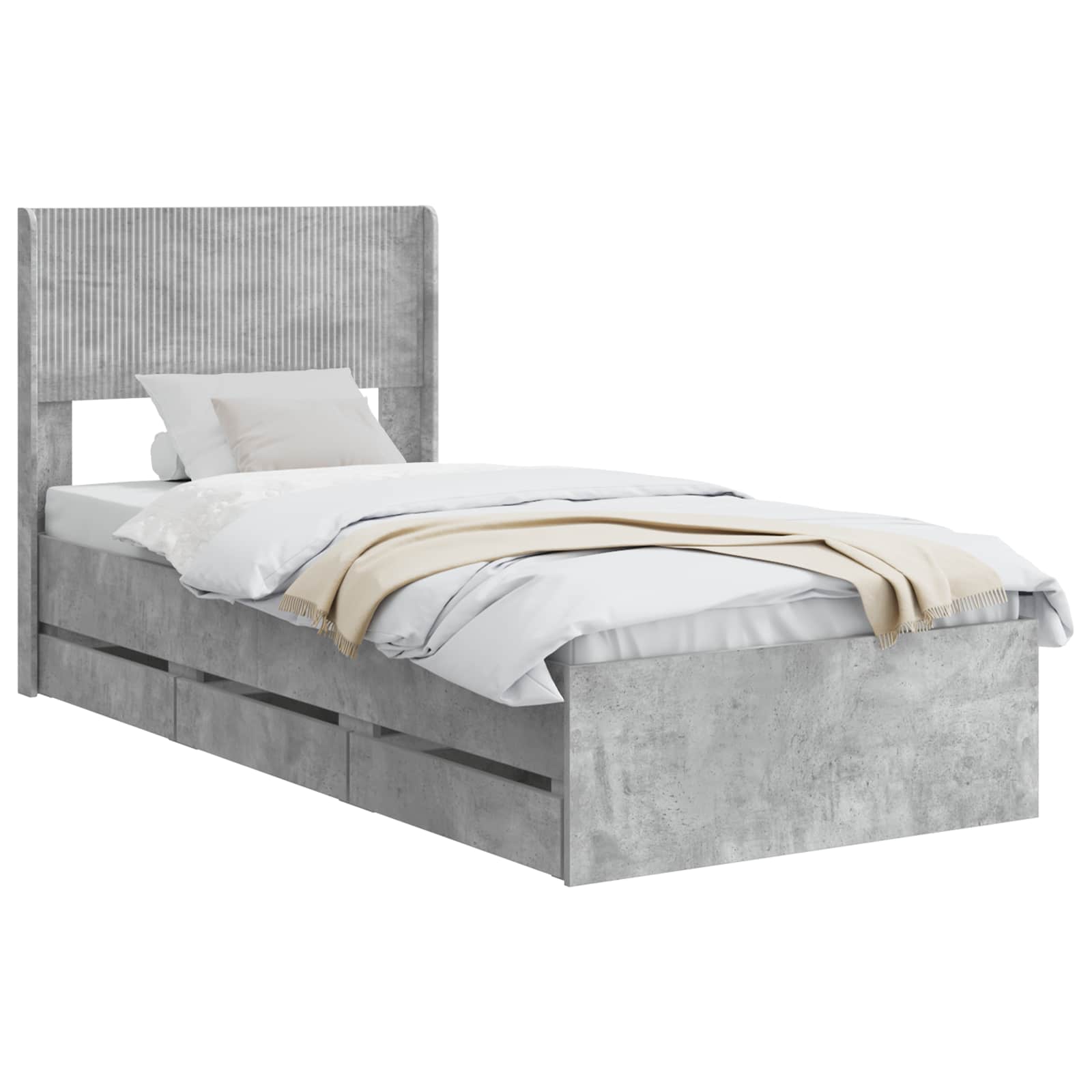Bedframe met opbergruimte en hoofdbord Betongrijs 75 x 190 cm is nu te koop bij PeponiXL, paradijselijk wonen!
