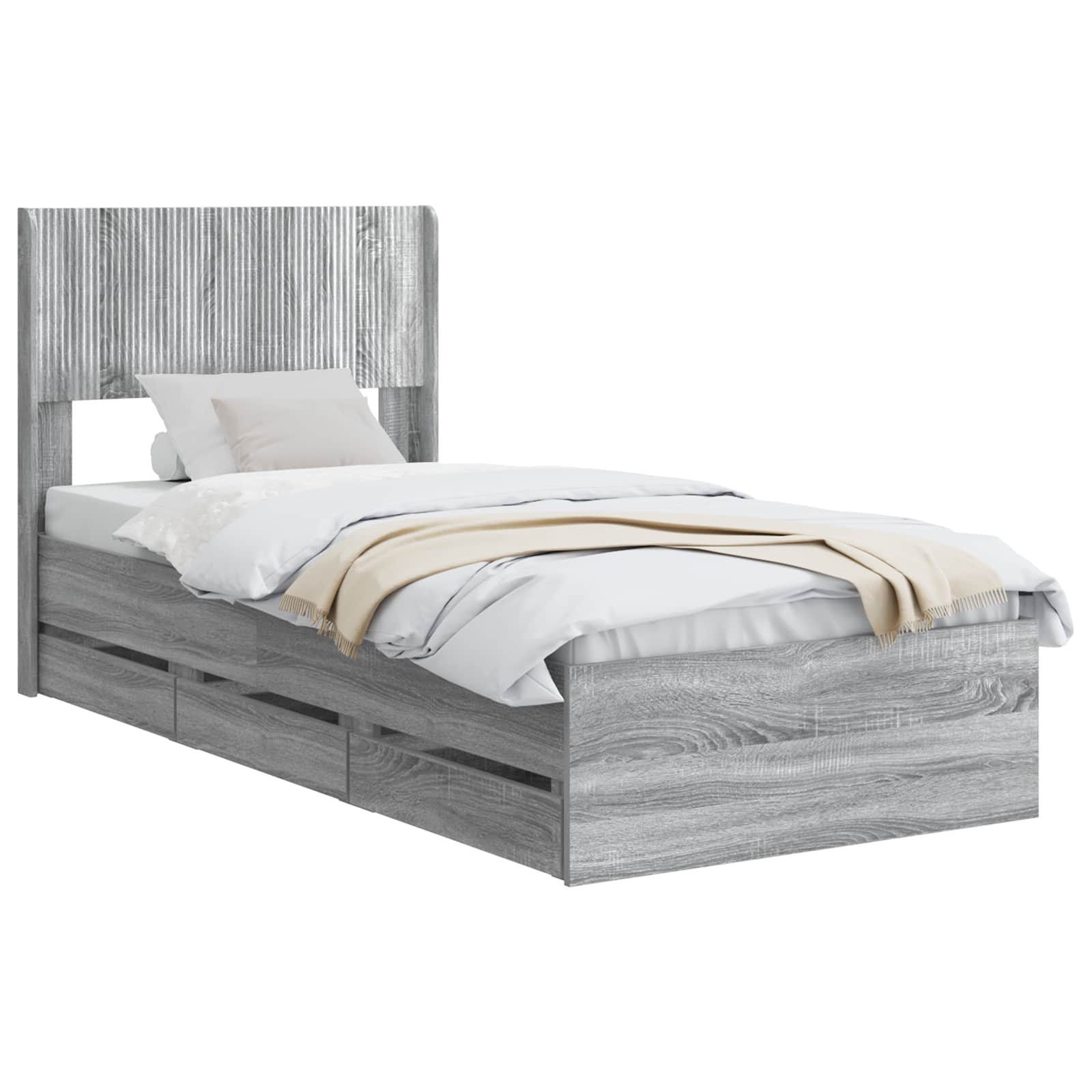 Bedframe met opbergruimte en hoofdbord Grijs sonoma 75 x 190 cm is nu te koop bij PeponiXL, paradijselijk wonen!