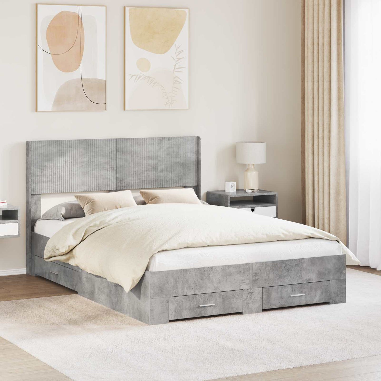 Bedframe met opbergruimte en hoofdbord Betongrijs 150 x 200 cm is nu te koop bij PeponiXL, paradijselijk wonen!