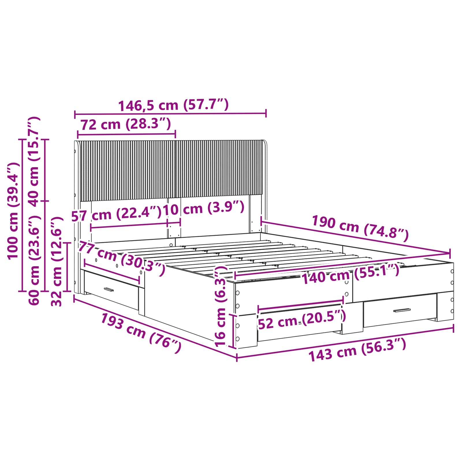 Bedframe met opbergruimte en hoofdbord Zwart 140 x 190 cm is nu te koop bij PeponiXL, paradijselijk wonen!