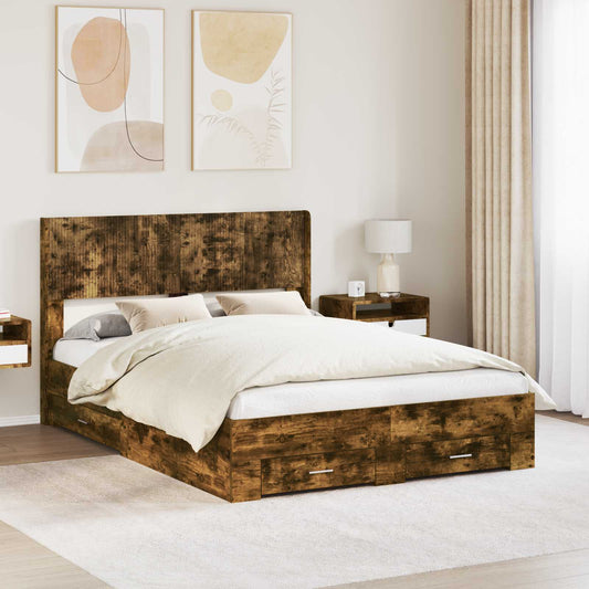Bedframe met opbergruimte en hoofdbord Gerookt eiken is nu te koop bij PeponiXL, paradijselijk wonen!