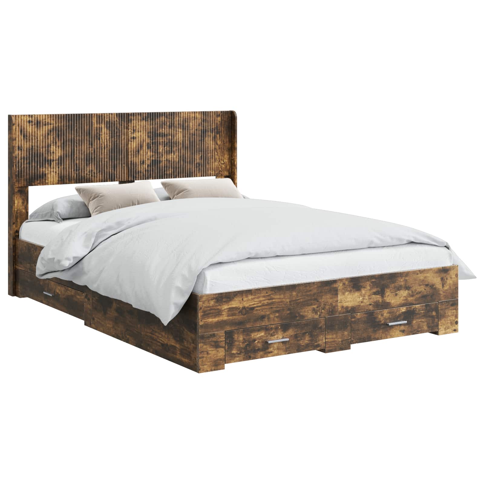 Bedframe met opbergruimte en hoofdbord Gerookt eiken is nu te koop bij PeponiXL, paradijselijk wonen!