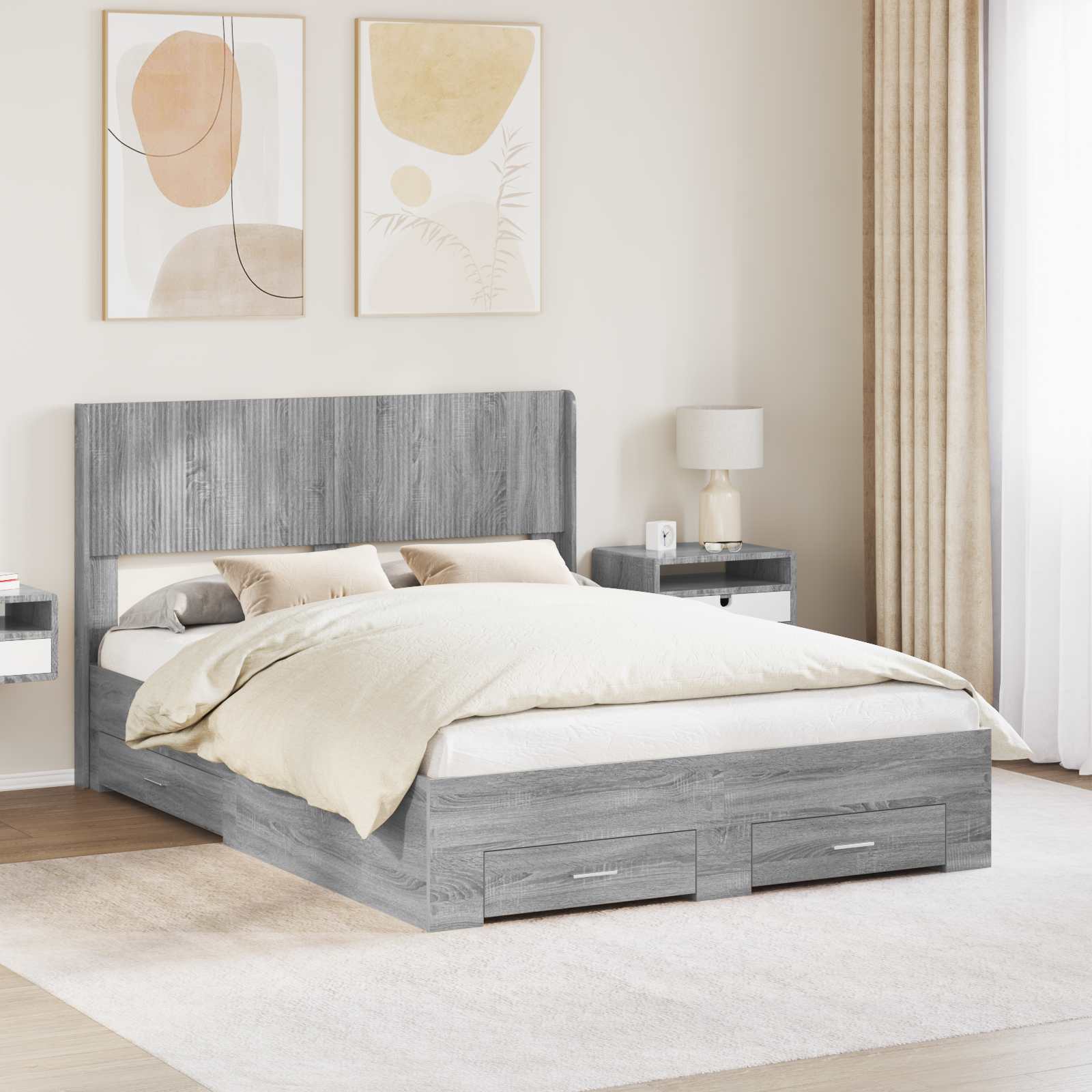 Bedframe met opbergruimte en hoofdbord Grijs Sonoma is nu te koop bij PeponiXL, paradijselijk wonen!