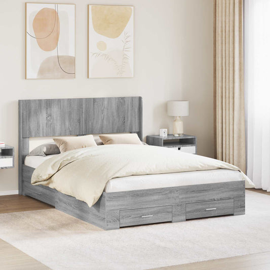 Bedframe met opbergruimte en hoofdbord Grijs Sonoma is nu te koop bij PeponiXL, paradijselijk wonen!