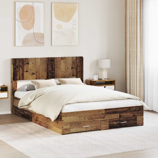 Bedframe met opbergruimte en hoofdbord Oud hout 135 x 190 cm is nu te koop bij PeponiXL, paradijselijk wonen!