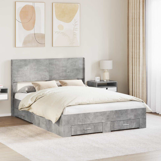 Bedframe met opbergruimte en hoofdbord Betongrijs 120 x 200 cm is nu te koop bij PeponiXL, paradijselijk wonen!