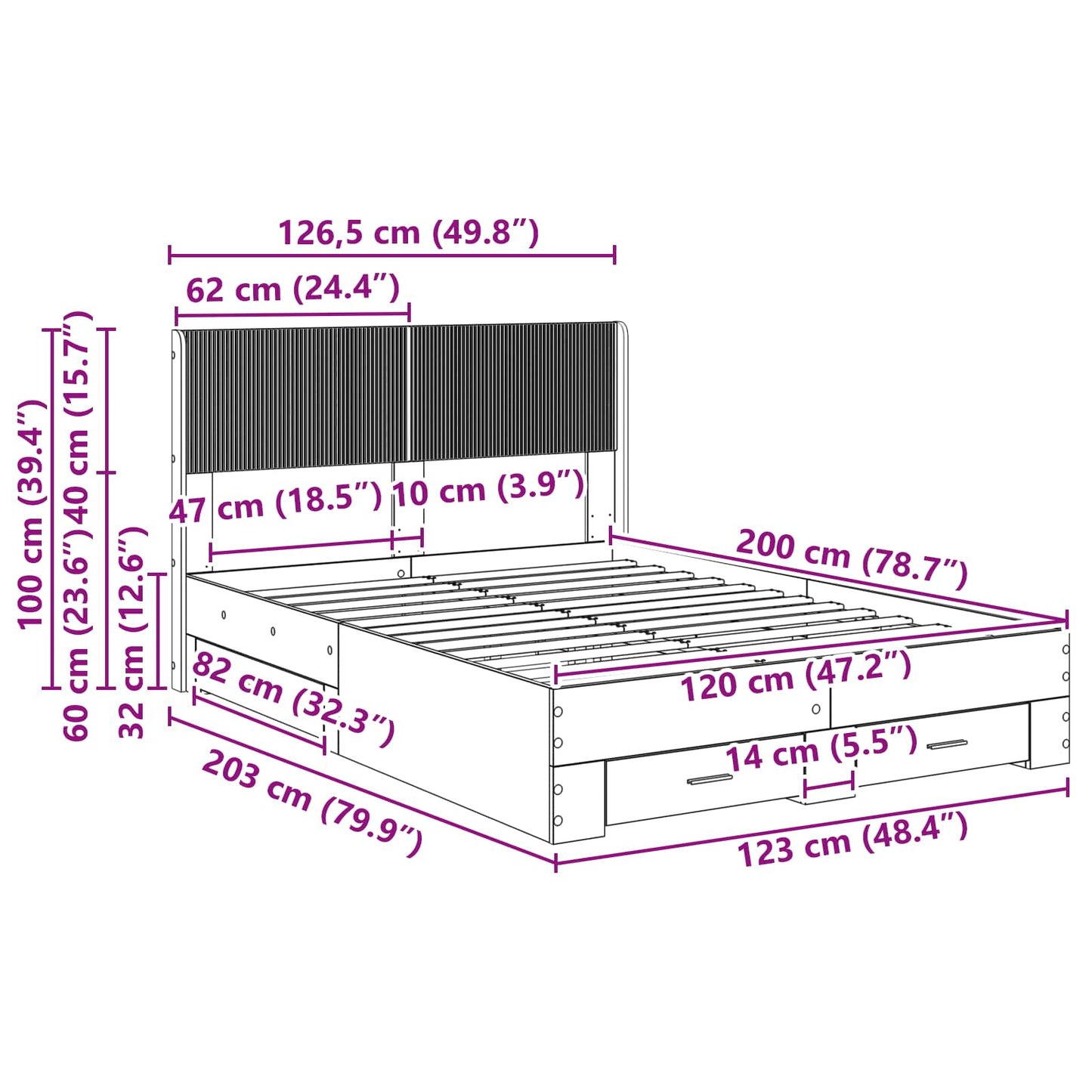 Bedframe met opbergruimte en hoofdbord Betongrijs 120 x 200 cm is nu te koop bij PeponiXL, paradijselijk wonen!