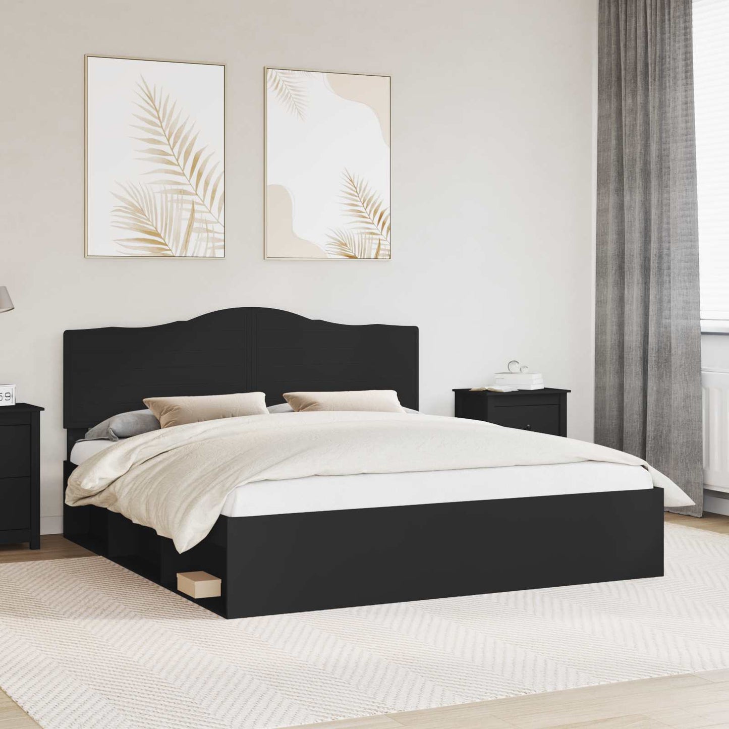 Bedframe met hoofdeinde Zwart 200 x 200 cm Massief grenenhout is nu te koop bij PeponiXL, paradijselijk wonen!