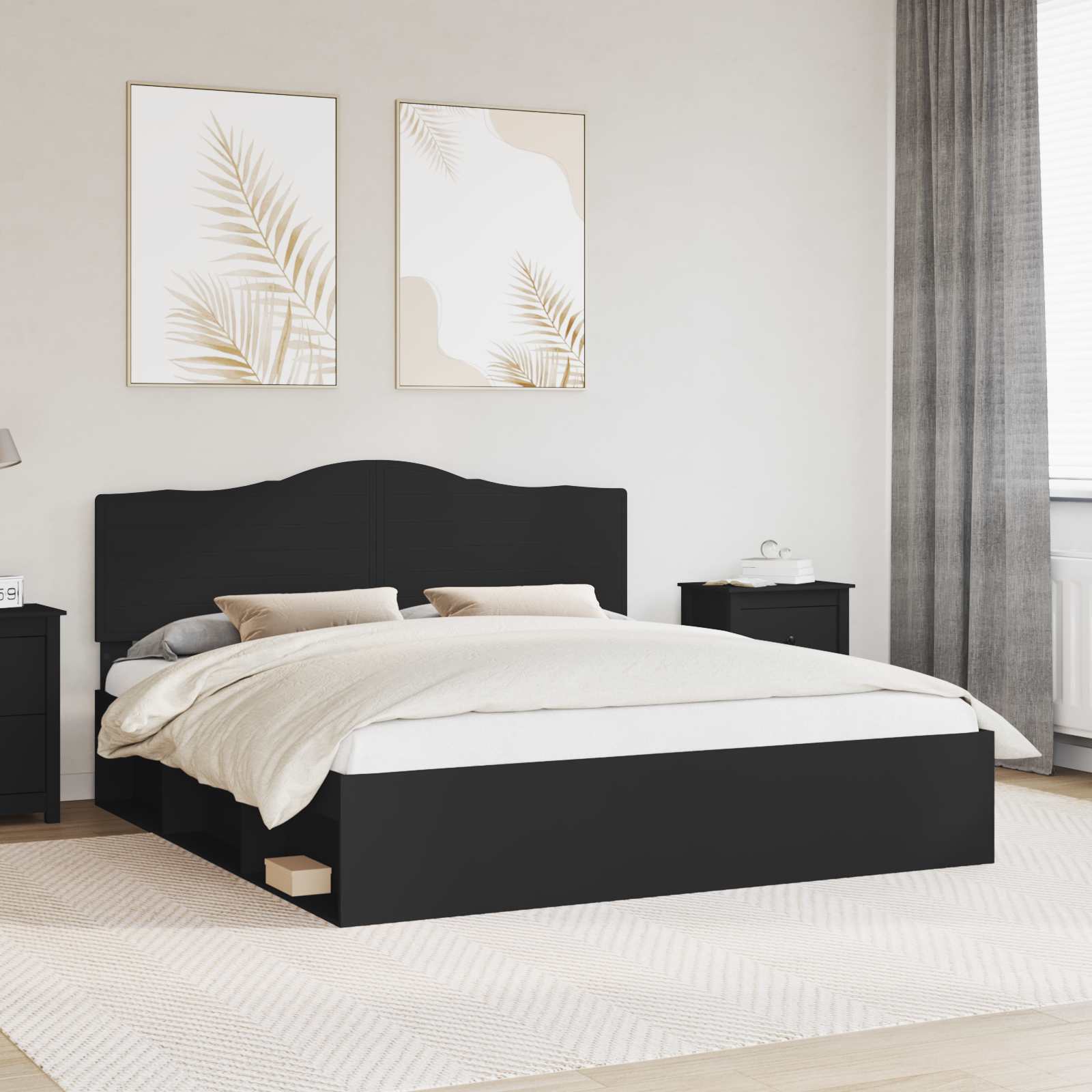 Bedframe met hoofdeinde Zwart 200 x 200 cm Massief grenenhout is nu te koop bij PeponiXL, paradijselijk wonen!