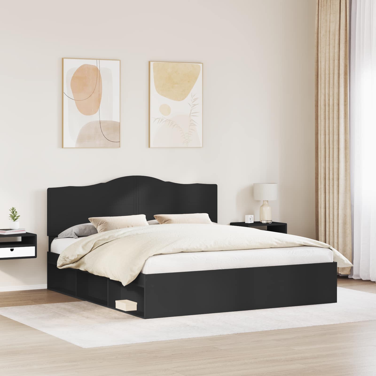 Bedframe met hoofdeinde Zwart 200 x 200 cm Massief grenenhout is nu te koop bij PeponiXL, paradijselijk wonen!