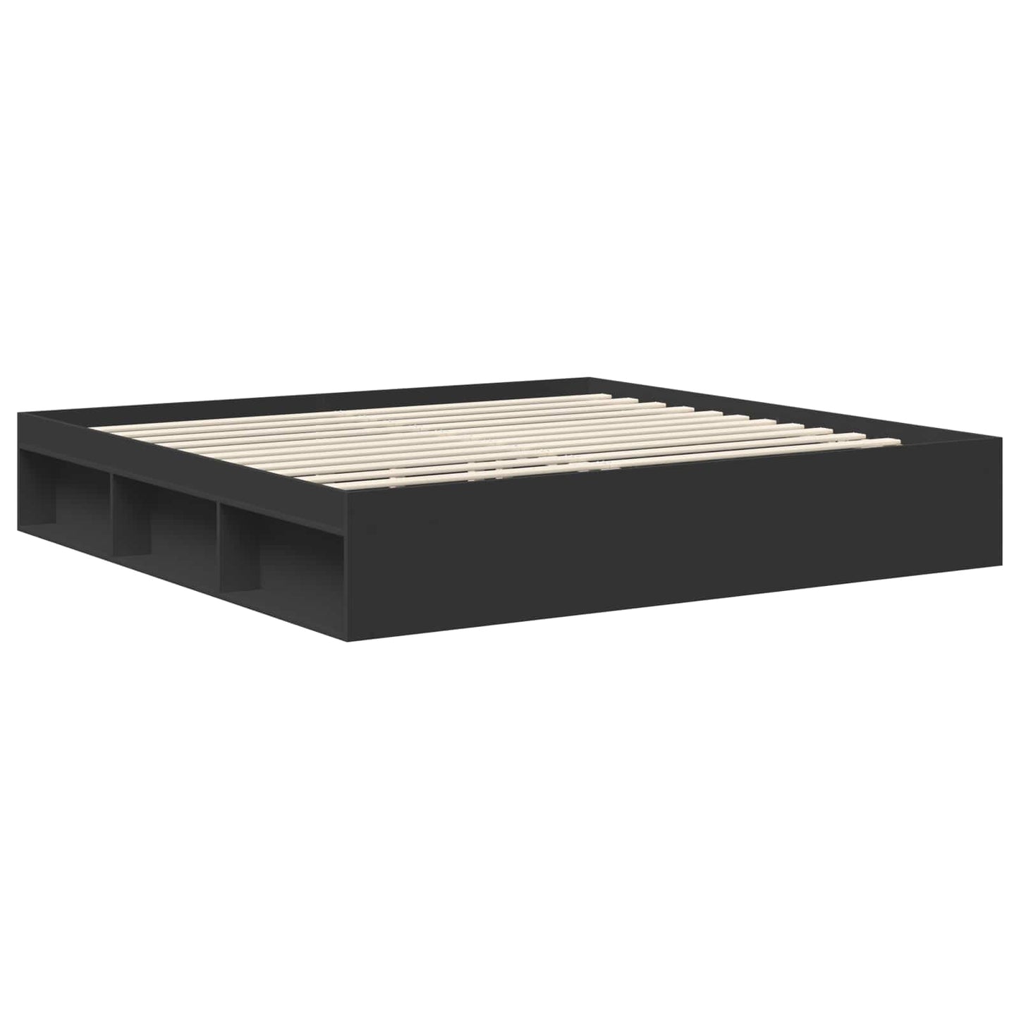 Bedframe met hoofdeinde Zwart 200 x 200 cm Massief grenenhout is nu te koop bij PeponiXL, paradijselijk wonen!