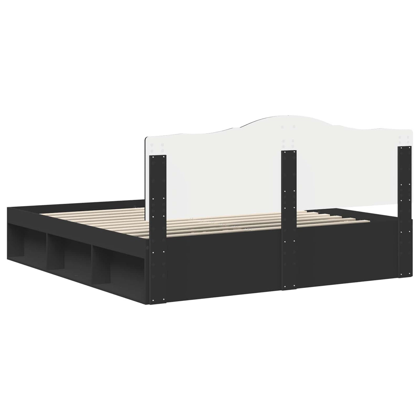 Bedframe met hoofdeinde Zwart 200 x 200 cm Massief grenenhout is nu te koop bij PeponiXL, paradijselijk wonen!