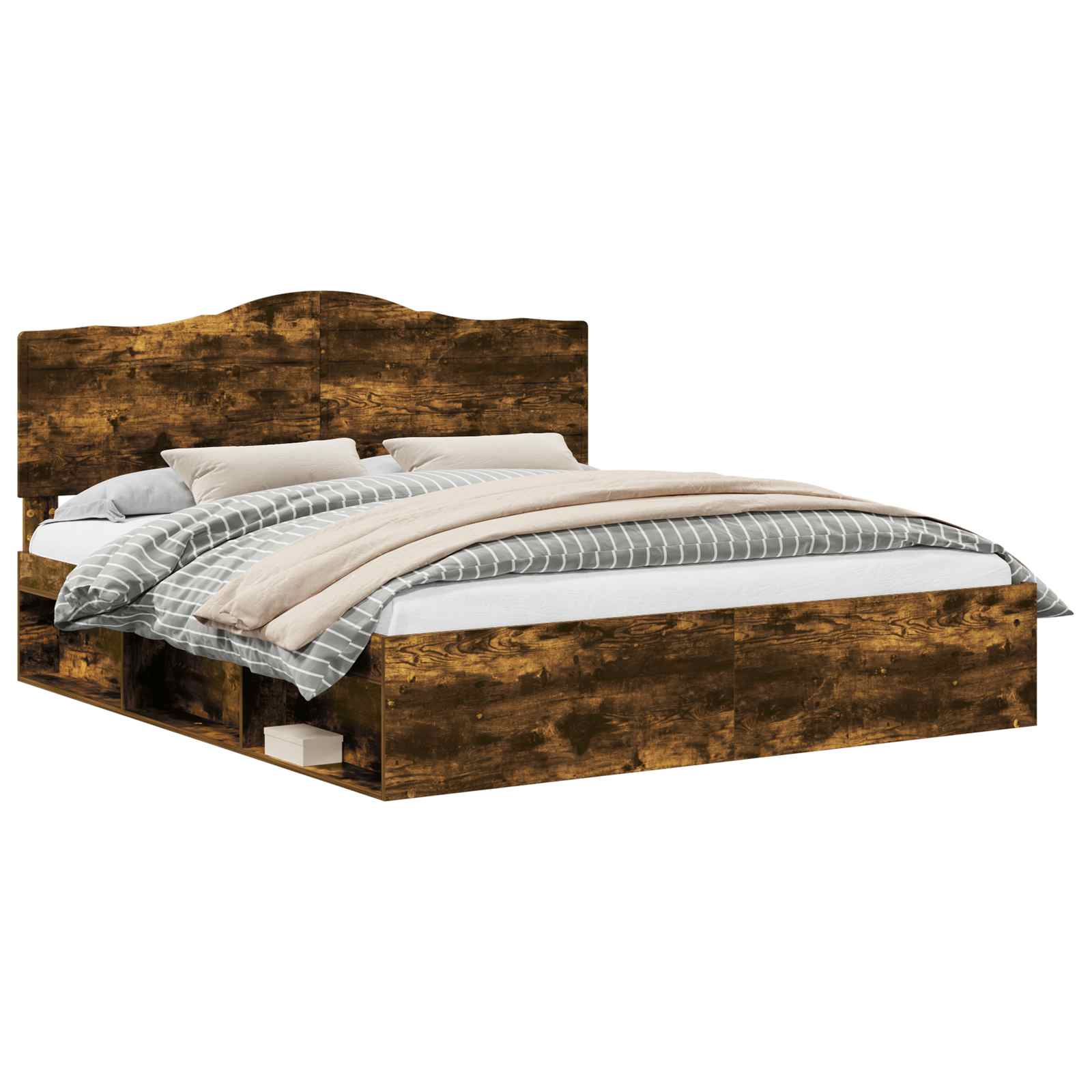 Bedframe Gerookt eiken 200 x 200 cm Massief grenenhout is nu te koop bij PeponiXL, paradijselijk wonen!