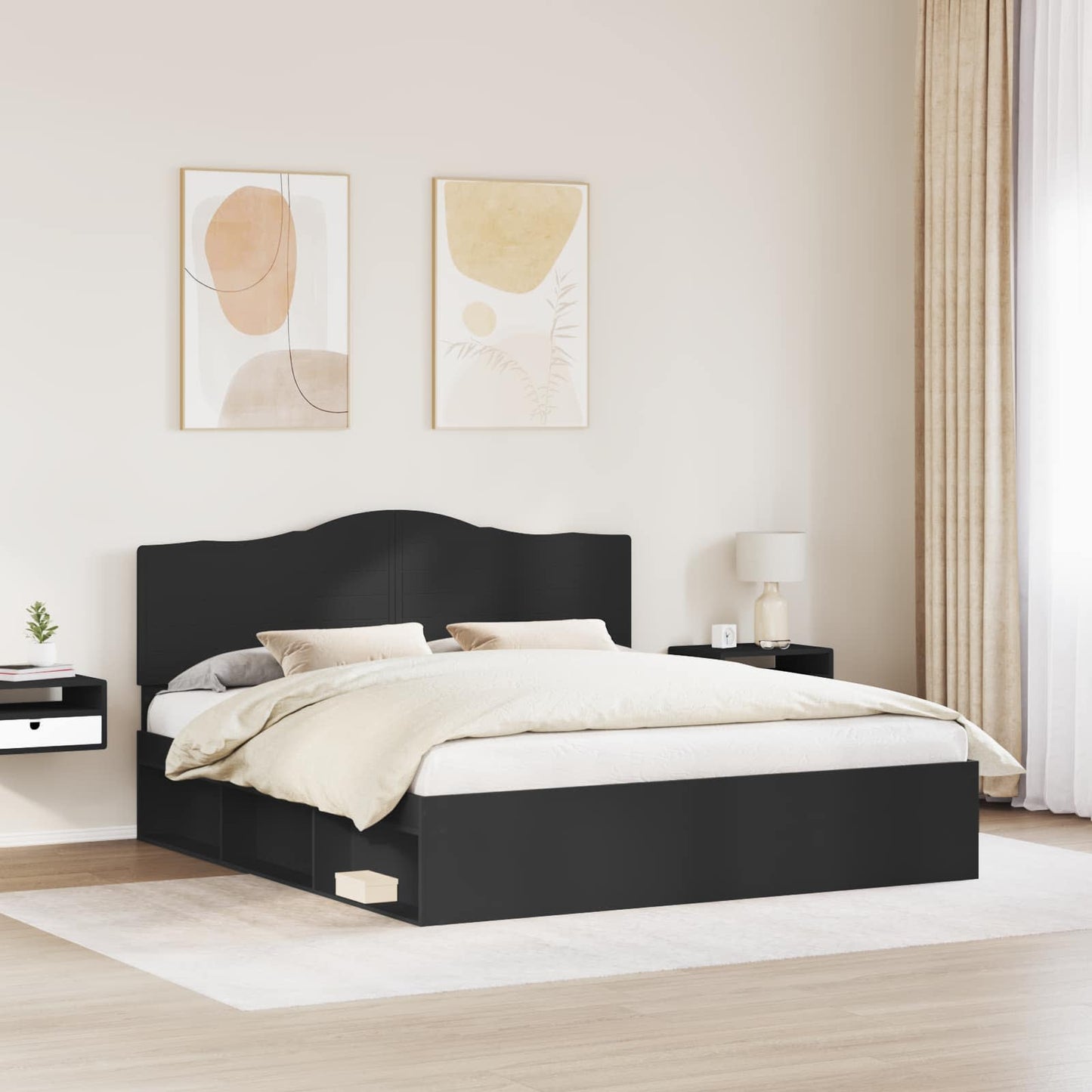 Bedframe met hoofdeinde Zwart 180 x 200 cm Massief grenenhout is nu te koop bij PeponiXL, paradijselijk wonen!