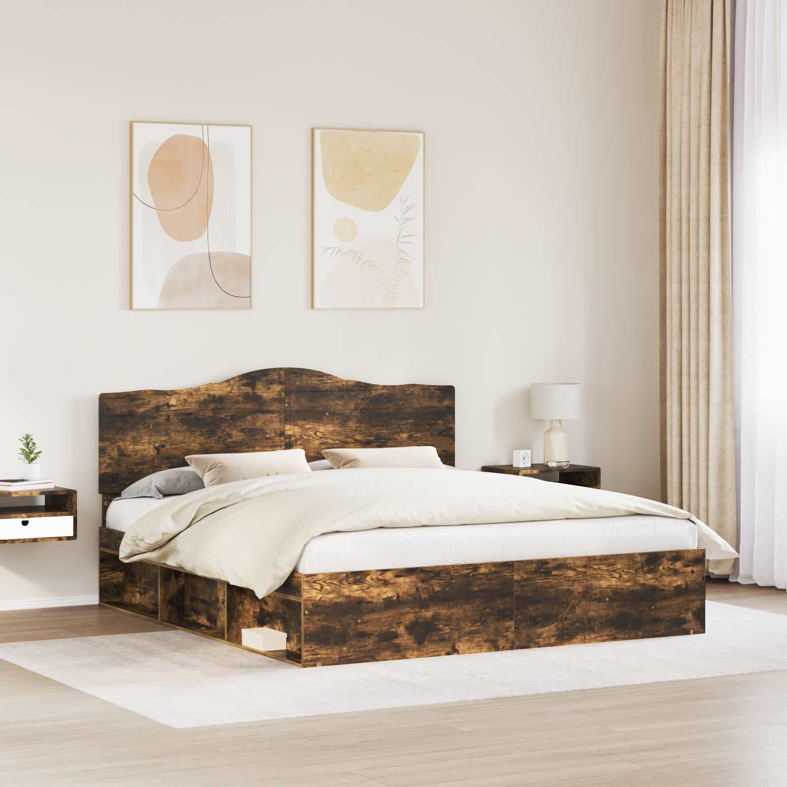 Bedframe Gerookt eiken 180 x 200 cm Massief grenenhout is nu te koop bij PeponiXL, paradijselijk wonen!