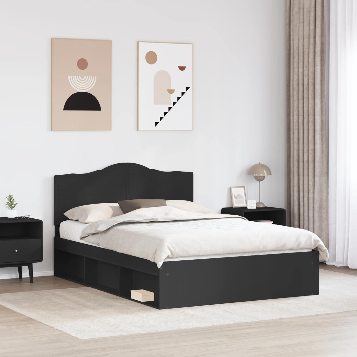 Bedframe met hoofdeinde Zwart 150 x 200 cm Massief grenenhout is nu te koop bij PeponiXL, paradijselijk wonen!
