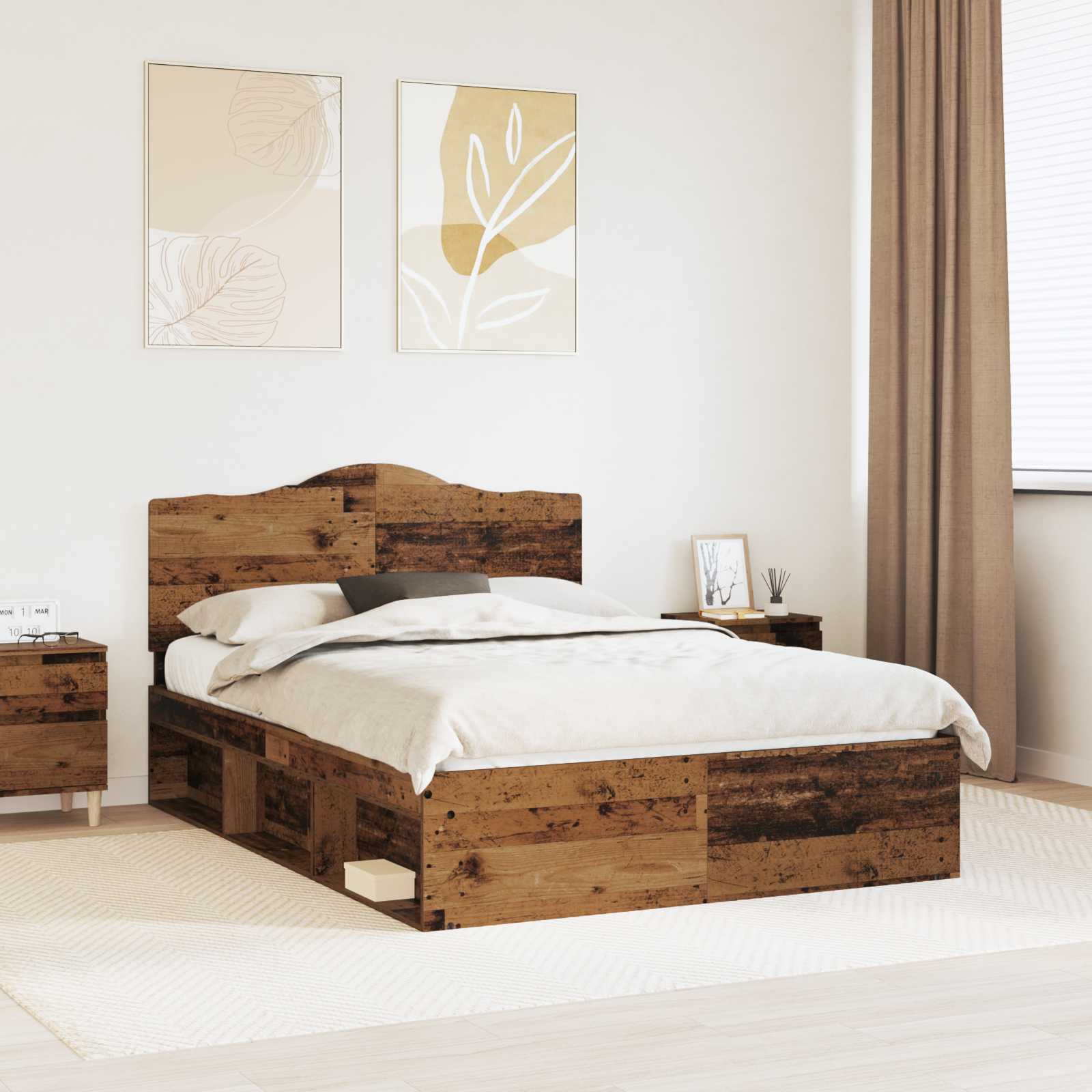 Bedframe met hoofdeinde Oudhout 150 x 200 cm Massief grenenhout is nu te koop bij PeponiXL, paradijselijk wonen!
