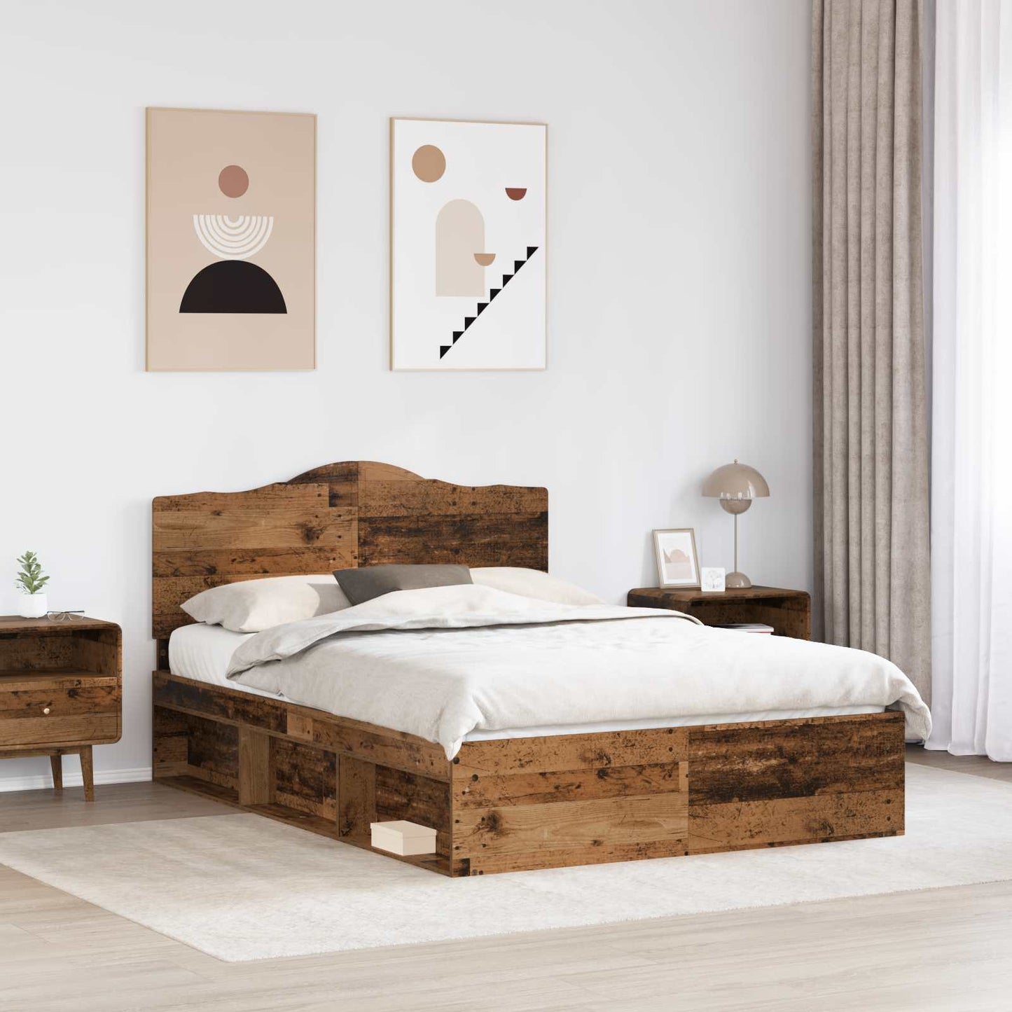 Bedframe met hoofdeinde Oudhout 150 x 200 cm Massief grenenhout is nu te koop bij PeponiXL, paradijselijk wonen!