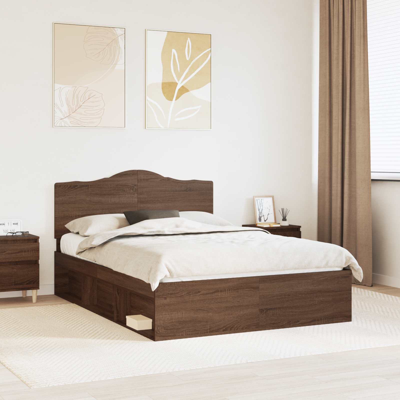 Bedframe Bruin Eiken 140 x 200 cm Massief grenenhout is nu te koop bij PeponiXL, paradijselijk wonen!