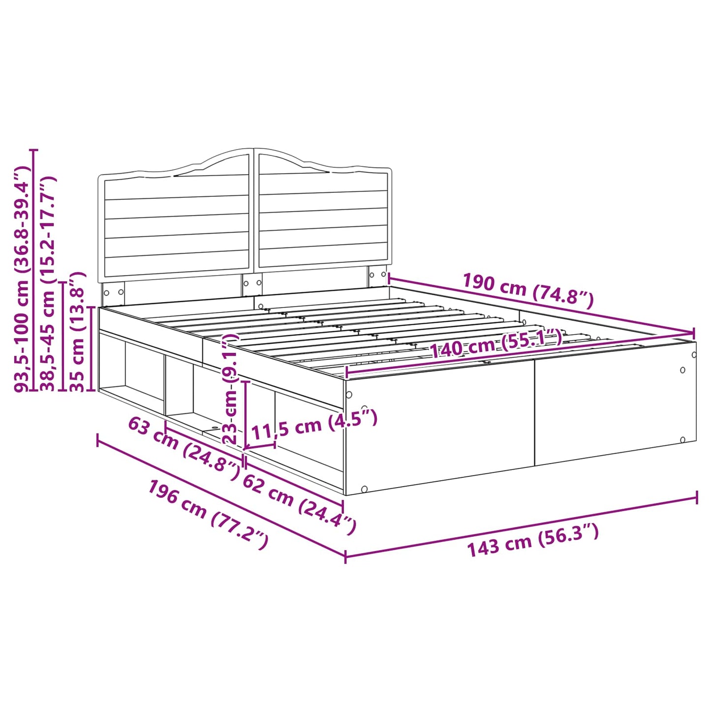 Bedframe met hoofdeinde Sonoma 140 x 190 cm Massief grenenhout is nu te koop bij PeponiXL, paradijselijk wonen!